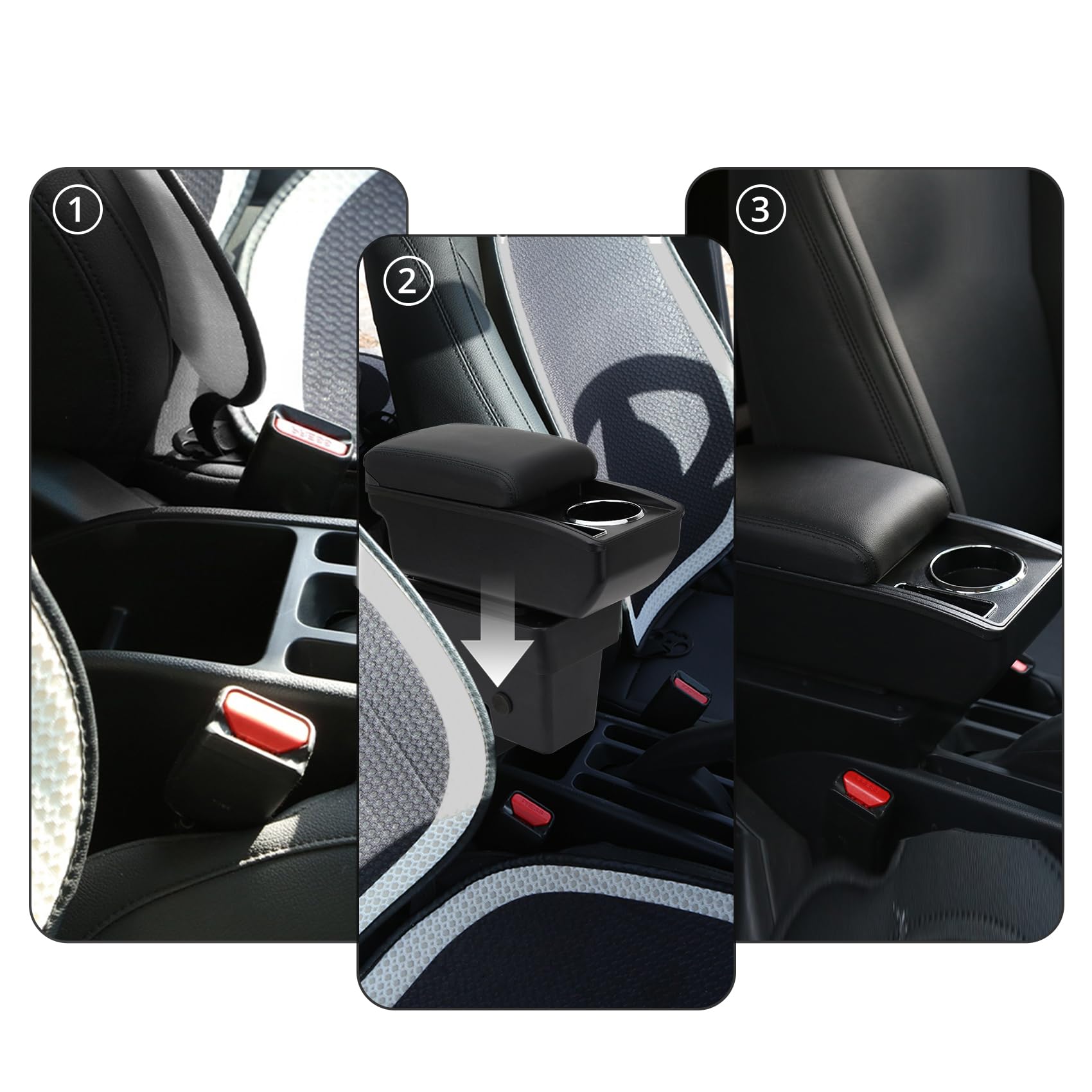 YJYWZH Compatible with Ford Fiesta MK7 Braccioli 2009-2017 Bracciolo Auto Console Centrale Scatola Portaoggetti Cuoio Nero Supporto del Braccio con Portabevande
