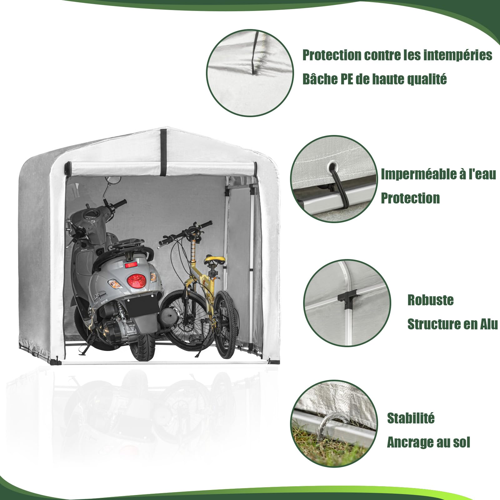 SoBuy Abri de Jardin, Cabane de Jardin Exterieur Imperméable, abri Moto, Garage pour Vélo et Outils, Abri Vélo, Rangement et Stockage, Argent, 159x165x219 cm KLS11-L