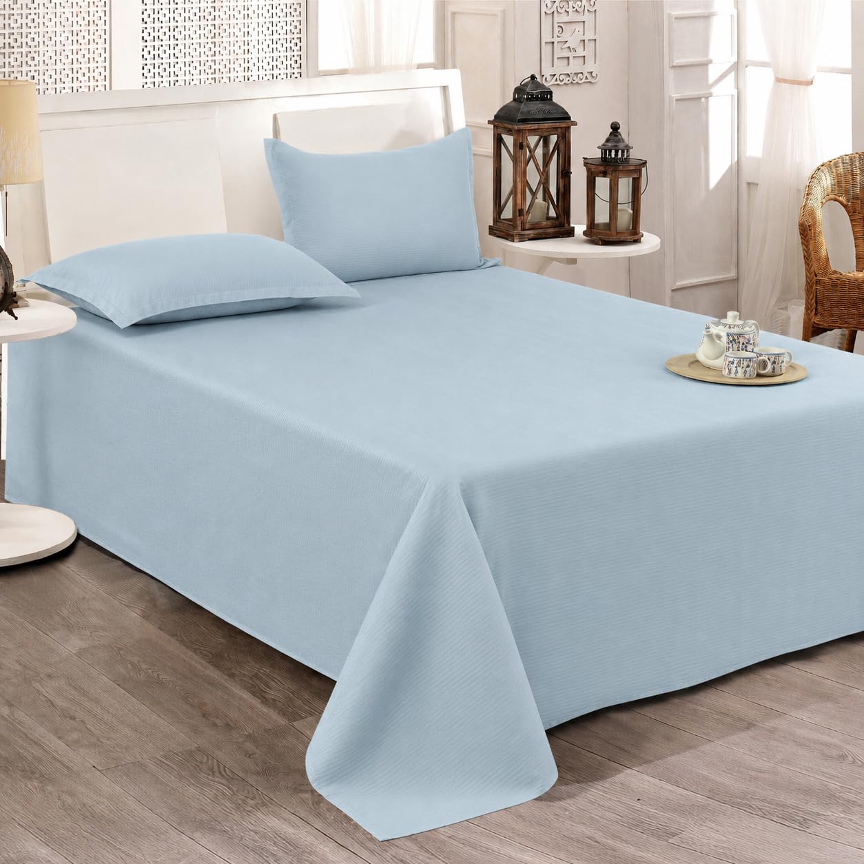 Cortina Cloud Cotton King Size Bedsheet with 2 Pillow Covers | Super Soft, Breathable & Skin-Friendly Bedsheet for Double Bed King Size with Solid Design | (Sky Blue,270x250 cm)-image-27