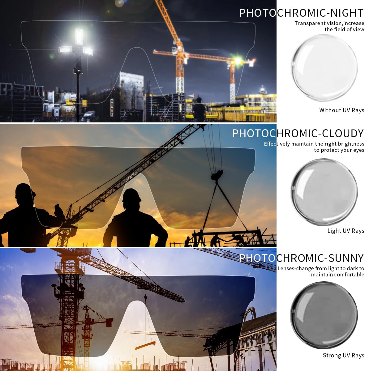 TransitionSafety GlassesWithPhotochromicIndoor/Outdoor ANSI Z87 Anti-BlueLightUV400 Protection