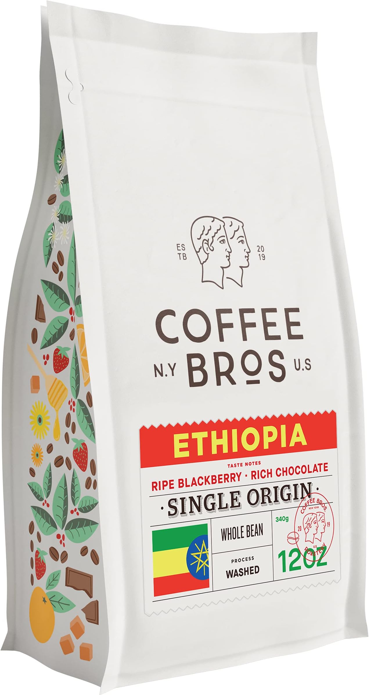 Coffee Bros., Ethiopia Keramo — Whole Bean — Single Origin 100% Arabica — 1 Bag (12oz) — Light Roast — Gourmet & Specialty