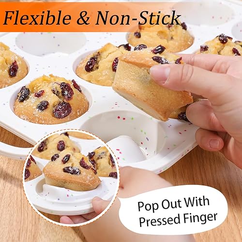 Miniatura 6 de Moldes de silicona para magdalenas para hornear, con marco reforzado de metal de 2.8 pulgadas, moldes de silicona de tamaño regular antiadherentes,