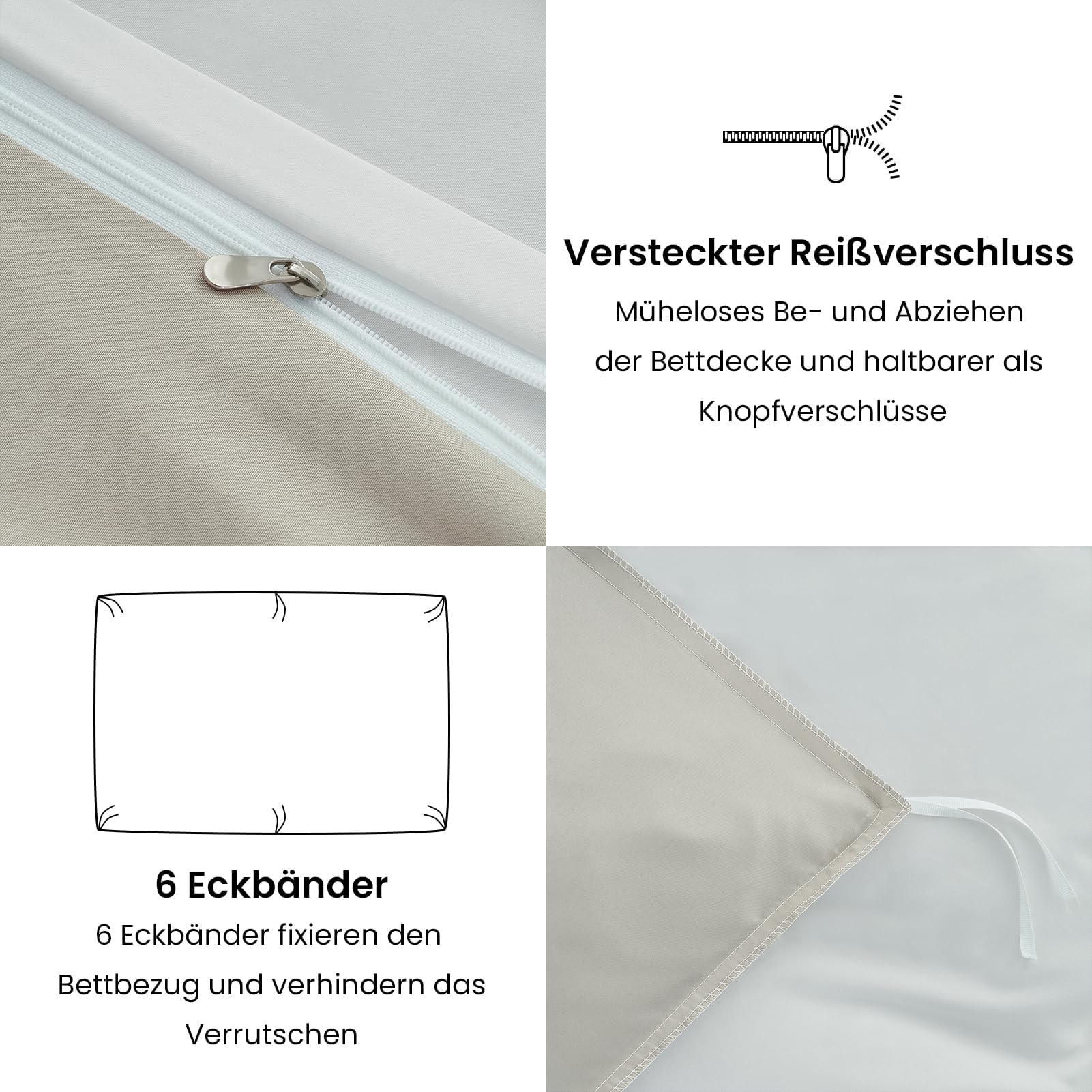 Funda Nórdica Cama 90 Beige/Blanco,Súper Suave Diseño Doble Cara A/B con Cremallera, Certificación Oeko-Tex 1 Funda de Edredón 135x200 + 2 Fundas de Almohada 80x80 cm