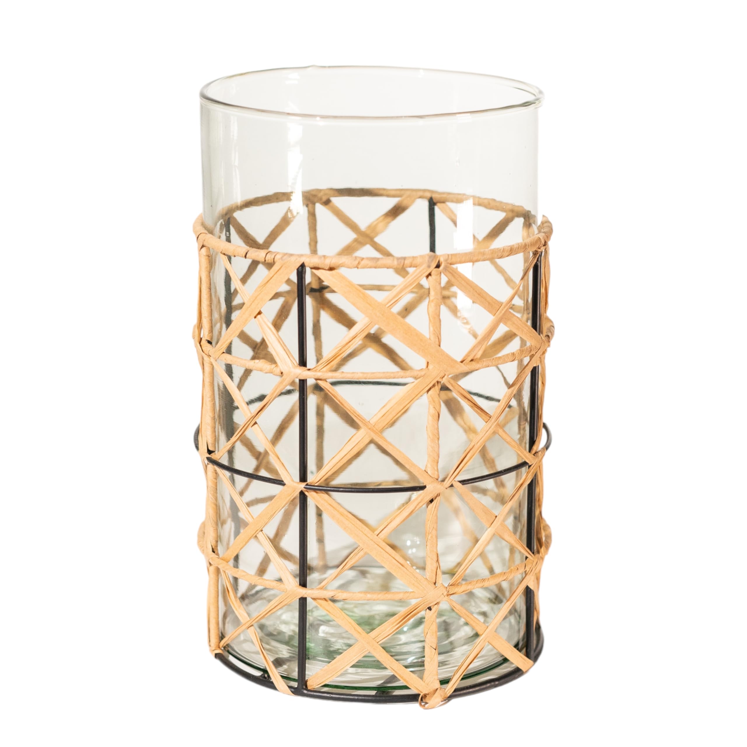 Bougeoir verre jute naturelle photophore de table salon et terrasse