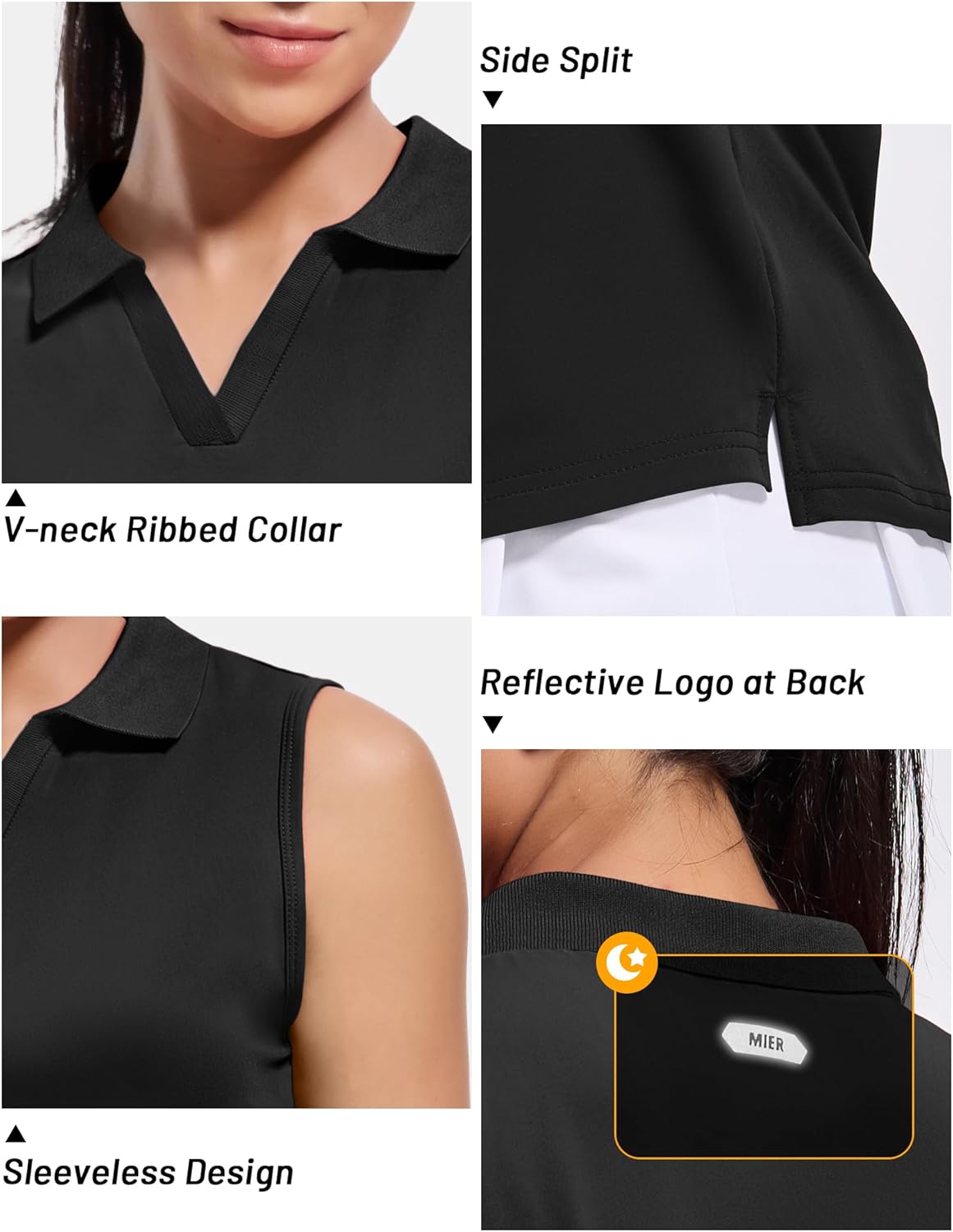 MIER Women's Sleeveless Golf Polo Shirts Dry Fit Collared Tank Tops V Neck Ribbed Athletic Tennis Shirt, Moisture Wicking - Image 4