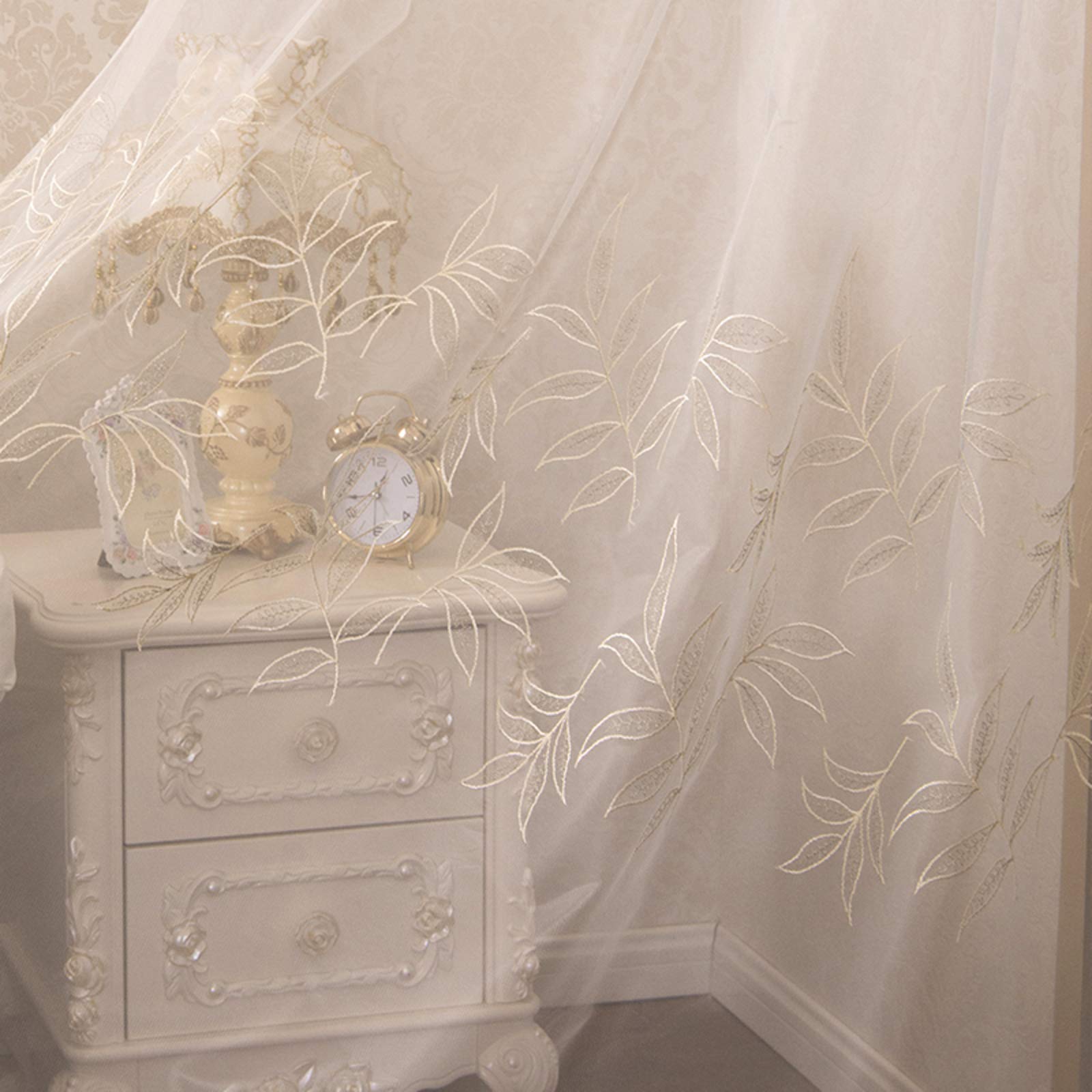 Voile rideau transparent jacquard haut de gamme élégant drapé de tulle oeillets 200x270