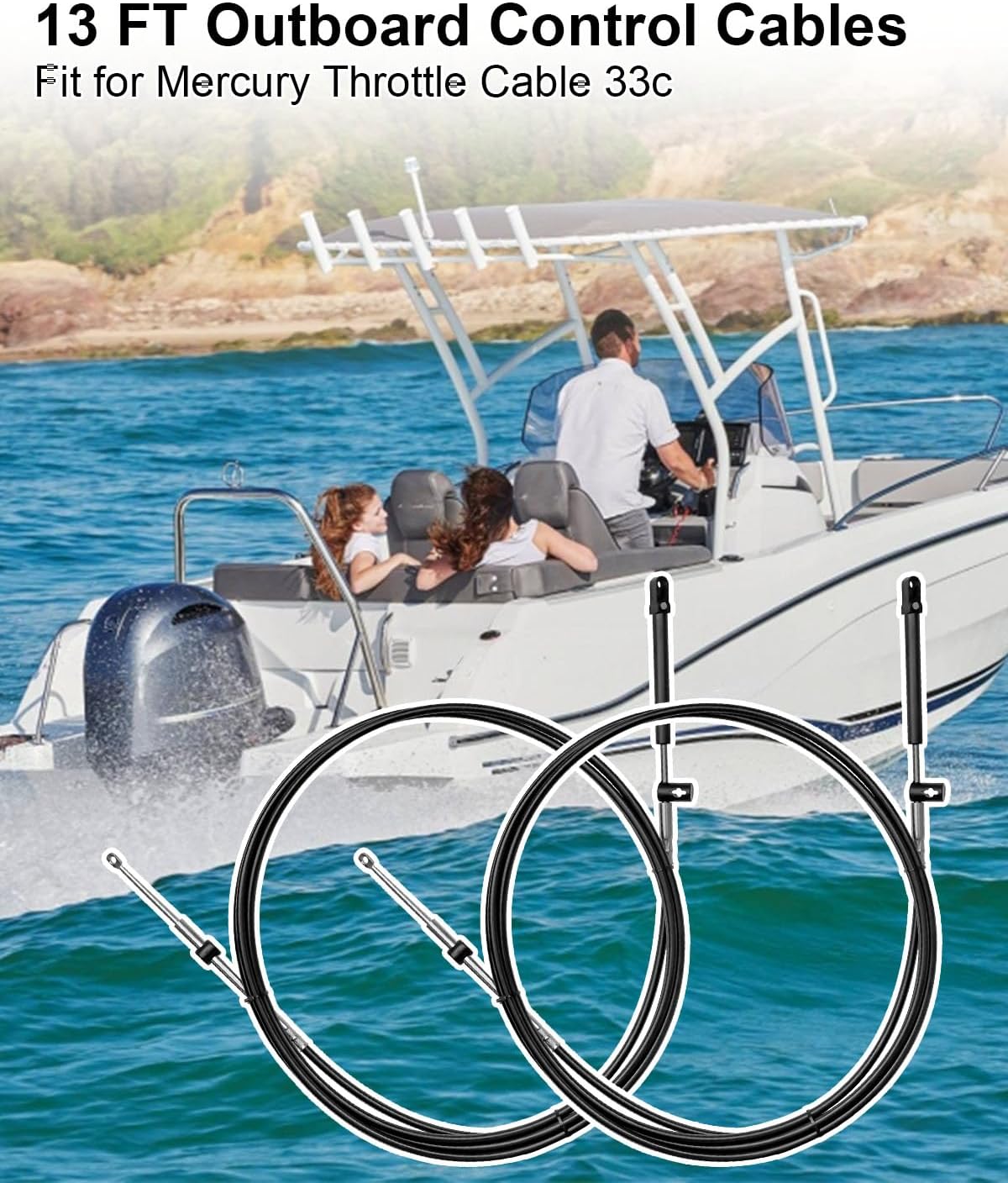 13FT Outboard Engine Control Cables, Throttle and Shift Cables Fit for Mercury MerCruiser Marine Force Outboard Engine Control Box, 2PCS Gen I Remote Control Cable