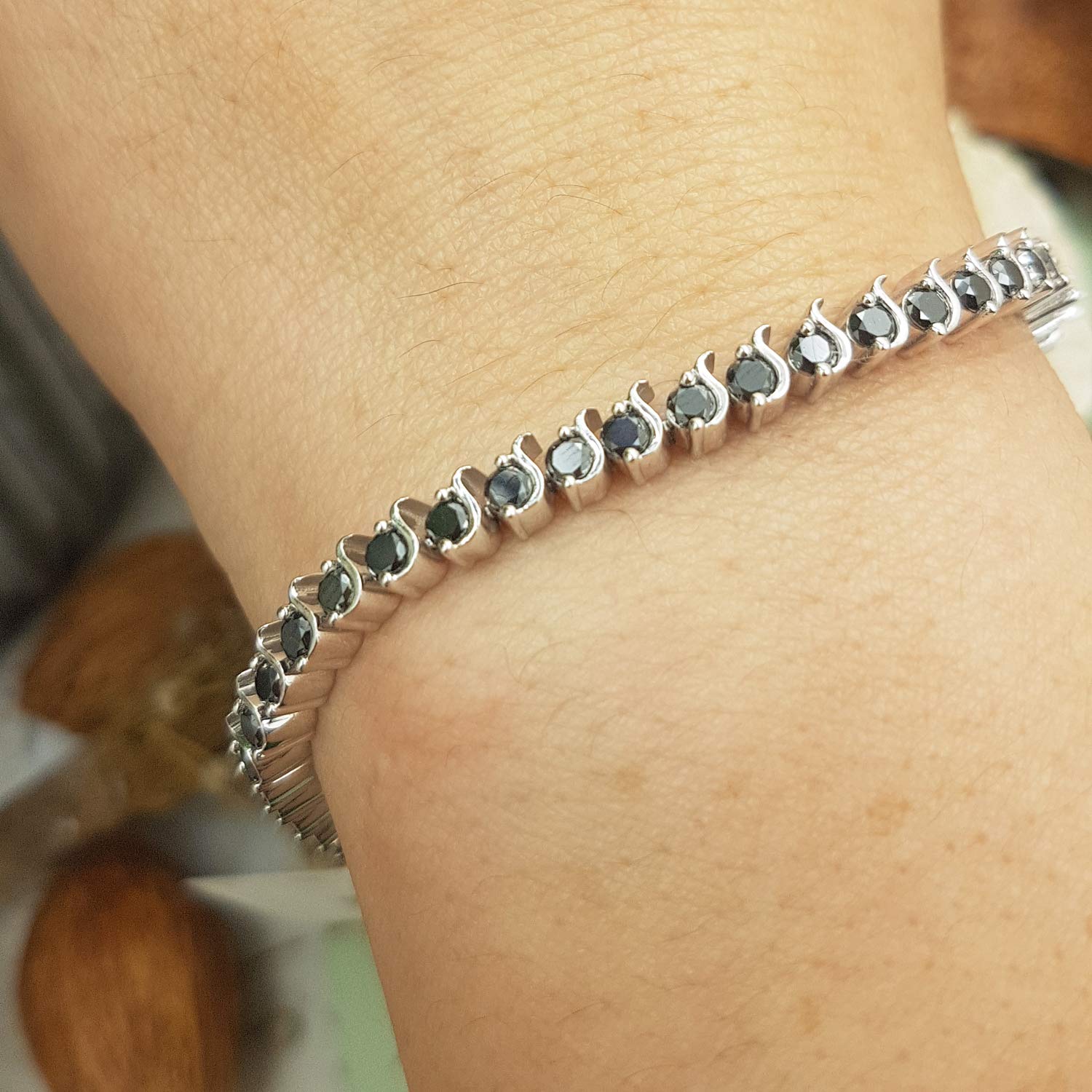Dazzlingrock Collection Bracciale tennis da donna in argento Sterling con diamante nero taglio rotondo 3,65 carati (ctw), One Size, Argento sterling, Diamante nero