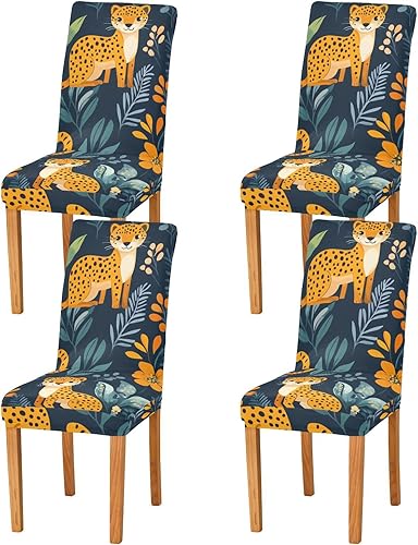 Linda selva leopardo verde decorativo sillas cubiertas para decoración del hogar anti-polvo club silla cubierta forros para sillas comedor juego de 4
