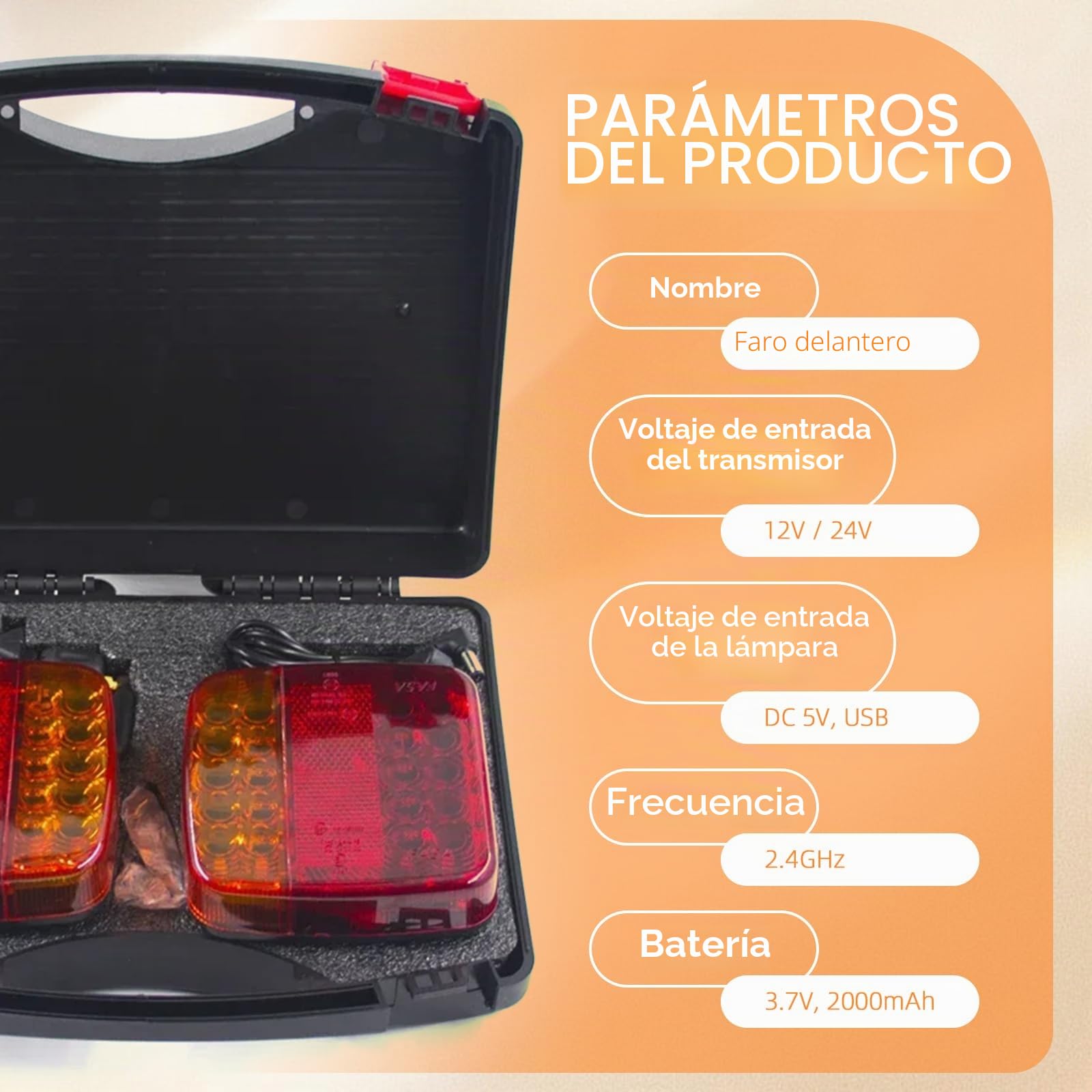 Luces Traseras LED Inalámbricas Remolque, Kit Pilotos Traseros Magnéticos | Radio 12/24V con Intermitente, Luz de Freno, Luz de Posición y Luz de Matrícula, Luces LED Impermeables IP65 para Camión