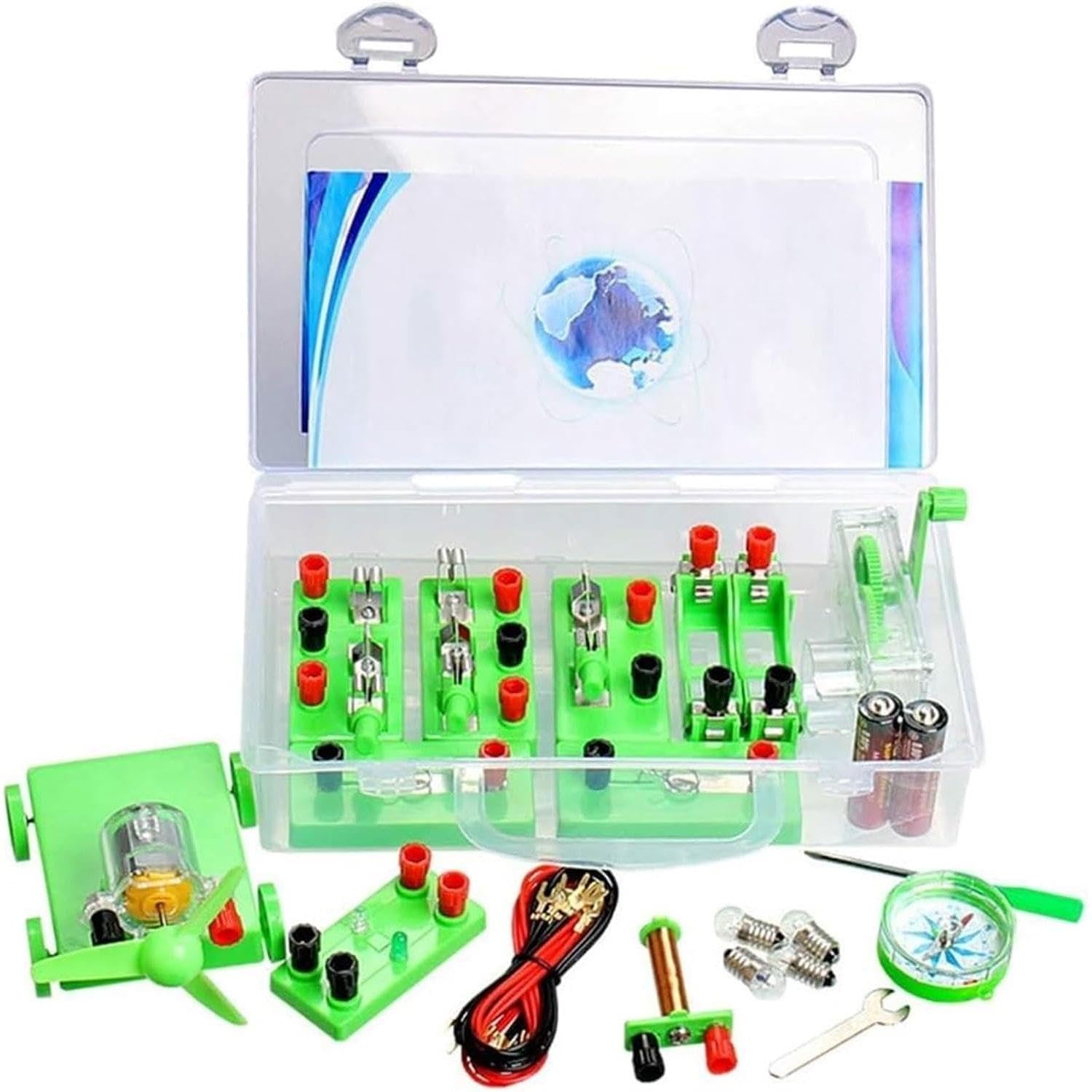 Kit sperimentale for collegamenti in Serie e in Parallelo, Attrezzatura elettrica di Base con scatole Batteria, interruttori e portalampade