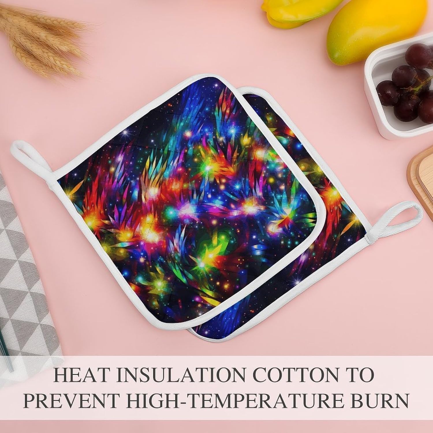Bright Beautiful Colorful Art Polyester Heat Resistant Pot Pad Non Slip Anti Scald Hot Dish Mat Reusable Table Protector for Kitchen Hot Pot Mat Wear Resistant Heat Proof Table Pad for Countertop Dini