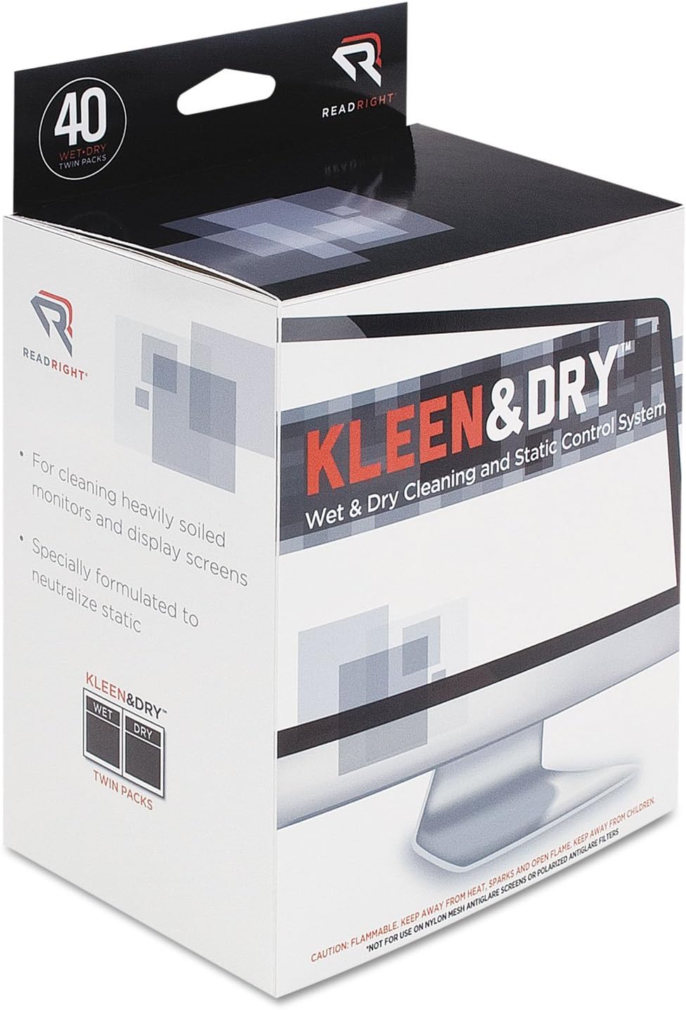 Read Right RR1305 Two Step Screen Kleen Wet and Dry Cleaning Wipes 5 x 5 40/Box