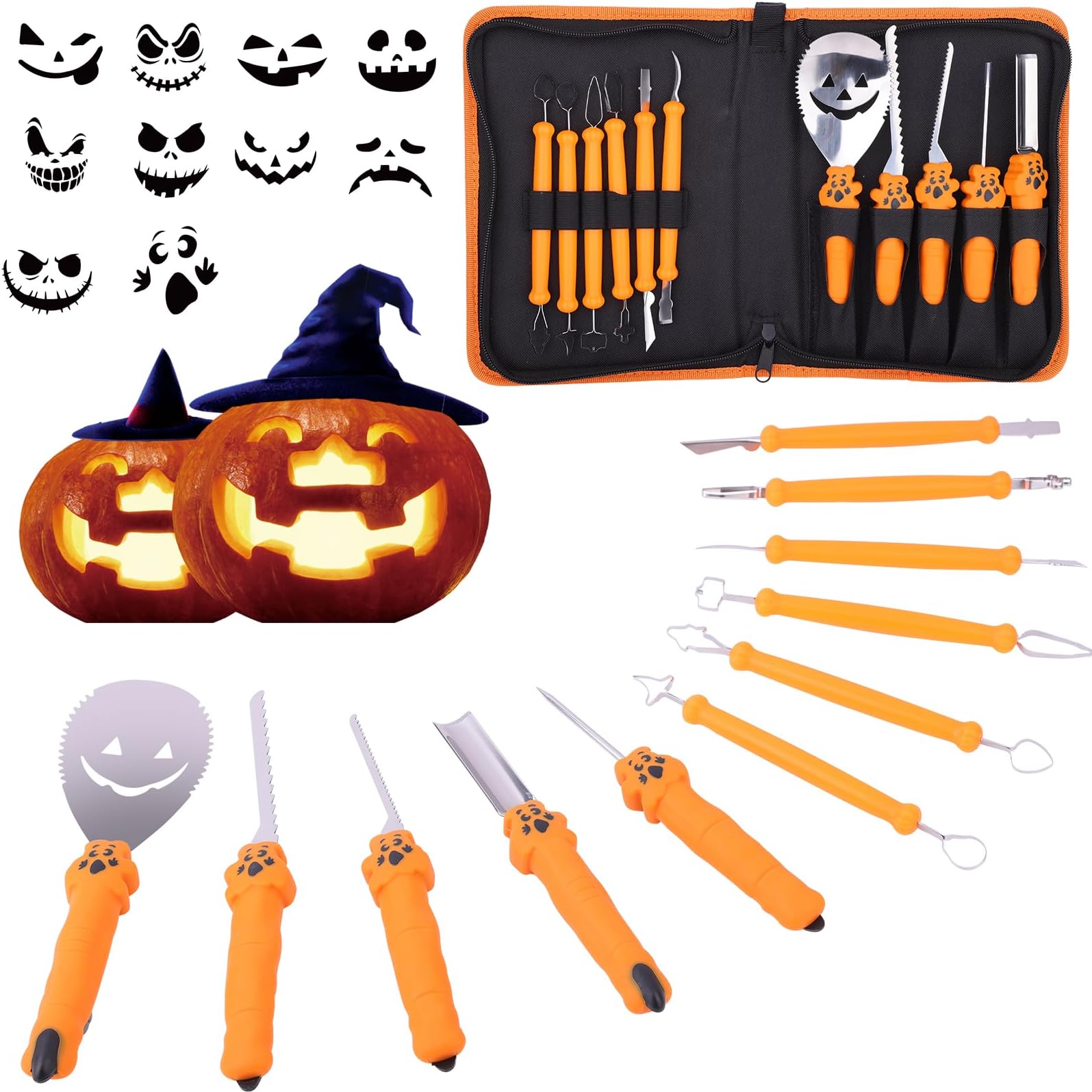Halloween Professional Pumpkin Carving Kit: 11pcs Stainless Steel Pumpkin Carving Tools - Decorating Kit for Kids and Adults
