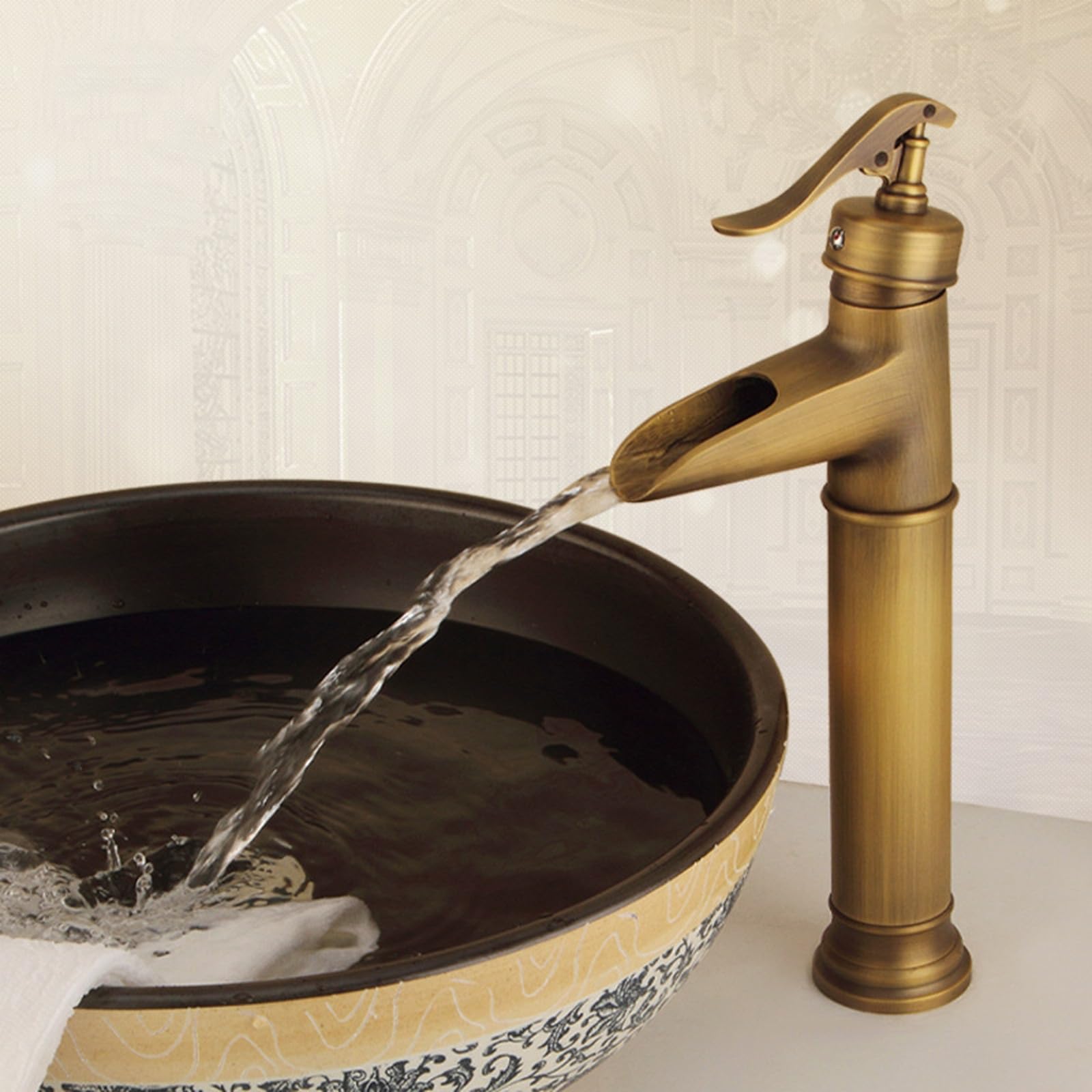Rubinetto Retro Cascata Aperto Caldo E Freddo Rubinetto Bagno Lavabo Alto G1/2 Ottone Vintage,antico,alto