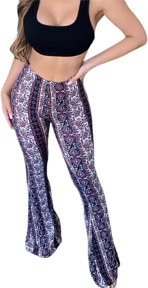 Women Boho Flare Pants High Waisted Stretch Bell Bottom Yoga Pants Hippie  Flared Leggings 70s Wide Leg Long Palazzo Pants (S, Purple) at Amazon  Women's Clothing store