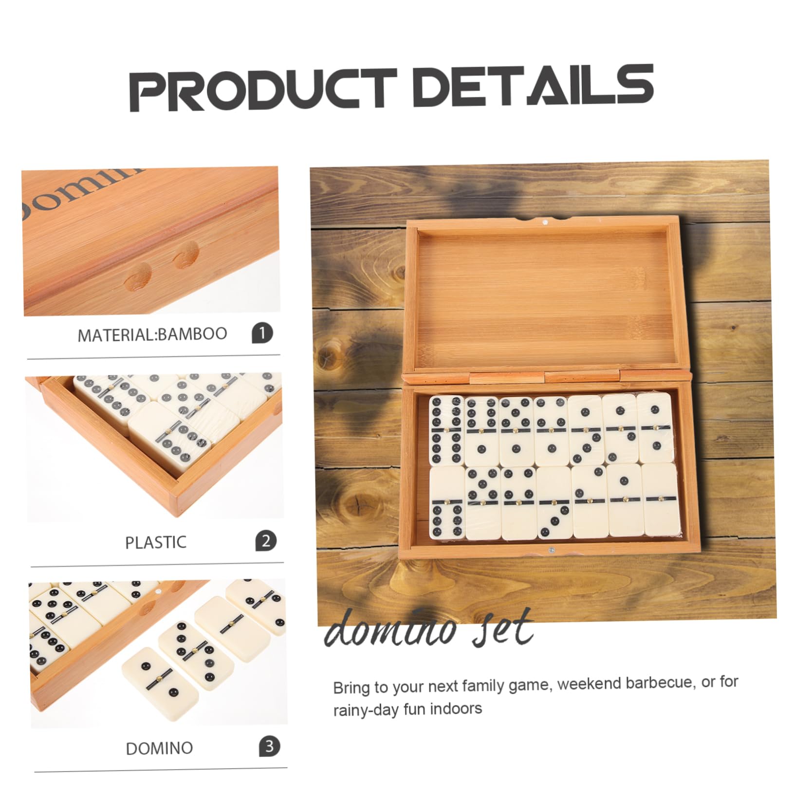 Kisangel Jeu de Dominos pour Adultes Boîte de Dominos Vintage en Bambou et Plastique, Interactif, Jeux en Famille et Barbecues du Week-End