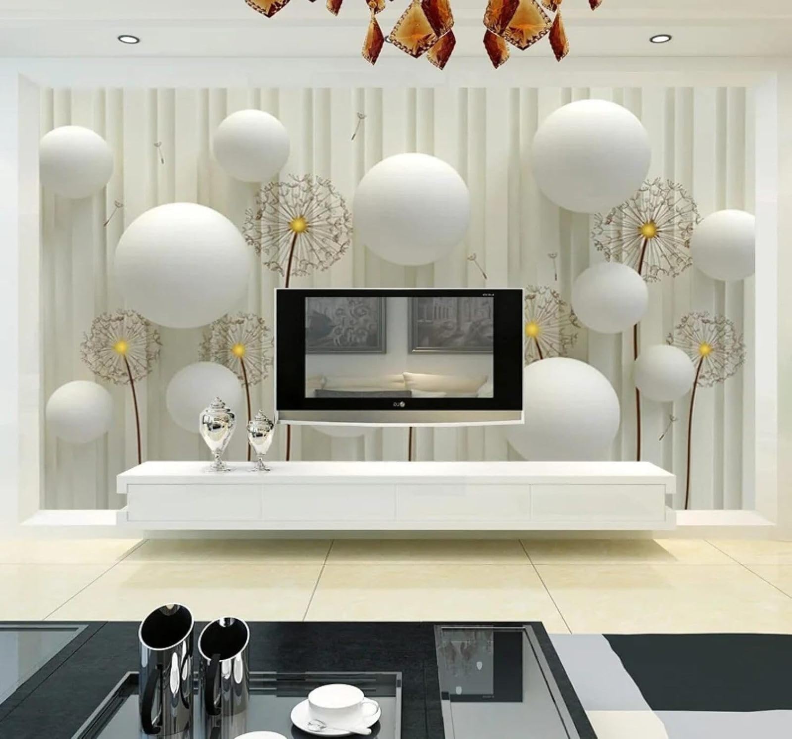Xlming 350Cm×256Cm(B×H) Creative Three Dimensional Circular Dandelion Unique 3D Wallpaper Luxury Home Dining Decor Paste Sofa Living Room The Wall For Bedroom Mural-350Cm×256Cm