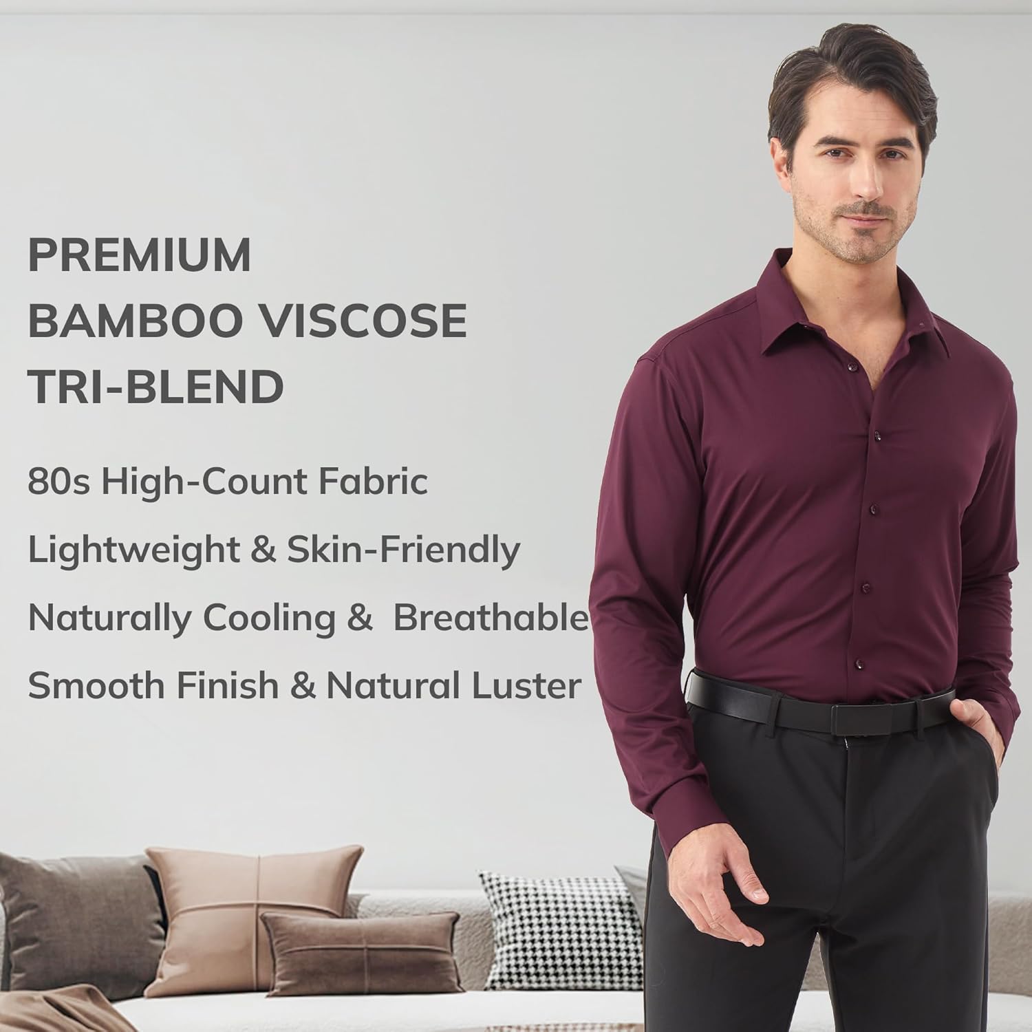 netdraw Men's Bamboo Viscose Dress Shirts Long Sleeve Solid Formal Business Casual Button Down Shirt