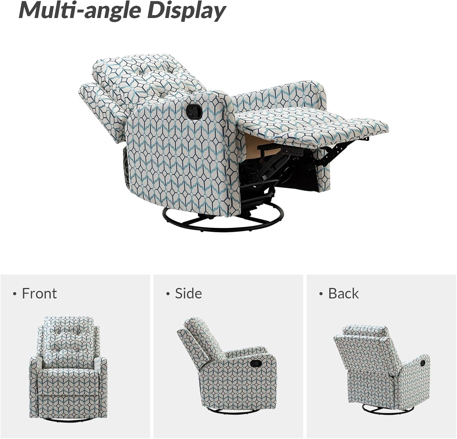 HULALA Home Recliner Chair Modern Printed Fabric for Living Room, Wingback Rocker Recliner Sofa Comfy Armchair 360 Degree Swivel, Nursery Rocking Chairs with Adjustable Backrest & Footrest/Ivory