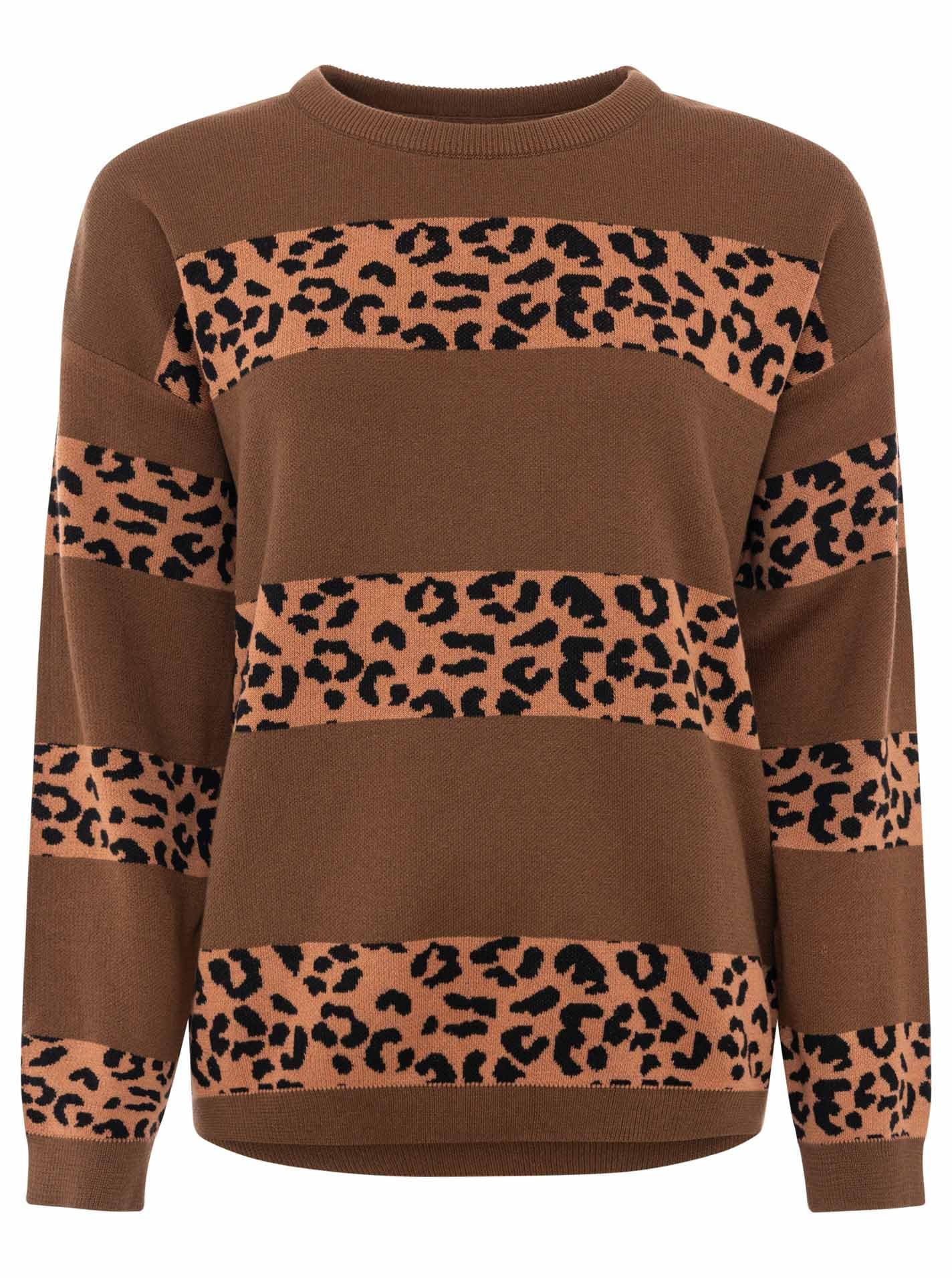 Zwillingsherz Damen Pullover – Sweater mit Animal Print Streifen – 100% Baumwolle – Weicher Strickpullover – Stylisch für Alltag, Herbst & Winter