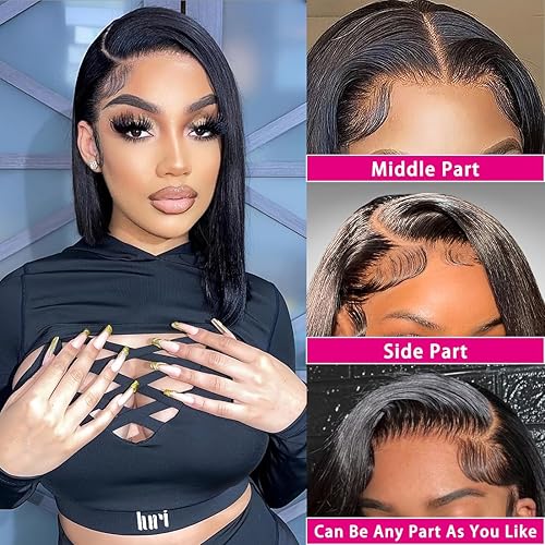 Miniatura 2 de Shesbeauty Peluca de cabello humano Bob de 13 x 4 pulgadas, peluca de encaje frontal de 10 pulgadas, pelucas de cabello humano para mujer, densidad