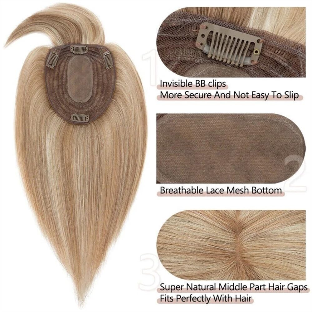 Adornos para el cabello Adorno for el cabello con flequillo for mujer, base superior de seda transpirable, adorno for clip en pieza humano real, for Remy brasileño liso(Light Brown,10inch)