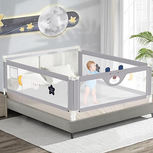Barandilla de cama de 3 piezas para niños pequeños con barra de cabecero, protector de riel ajustable para cama de bebé (78.7 x 78.7 x 59 pulgadas,