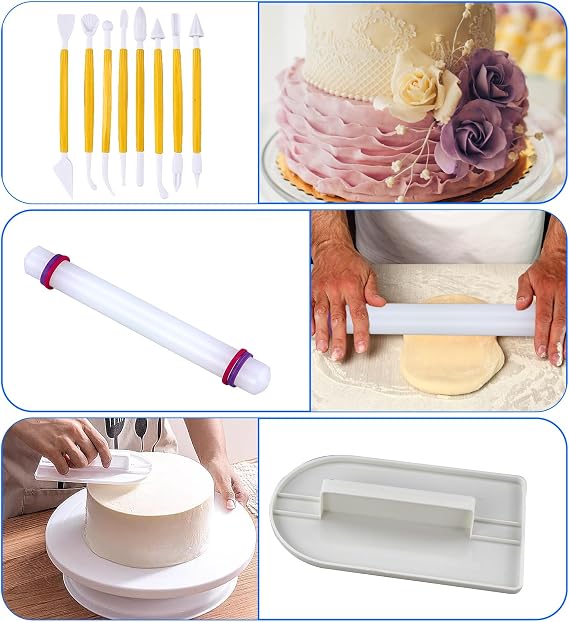 14 Sets (46pcs) Cake Flower Fondant Tools, Cake Sugarcraft Decorating Kit, Cookie Mould Fonant Icing Plunger Cutters Cake Tools Cake Embossing Tool Set for DIY Cake Decorating