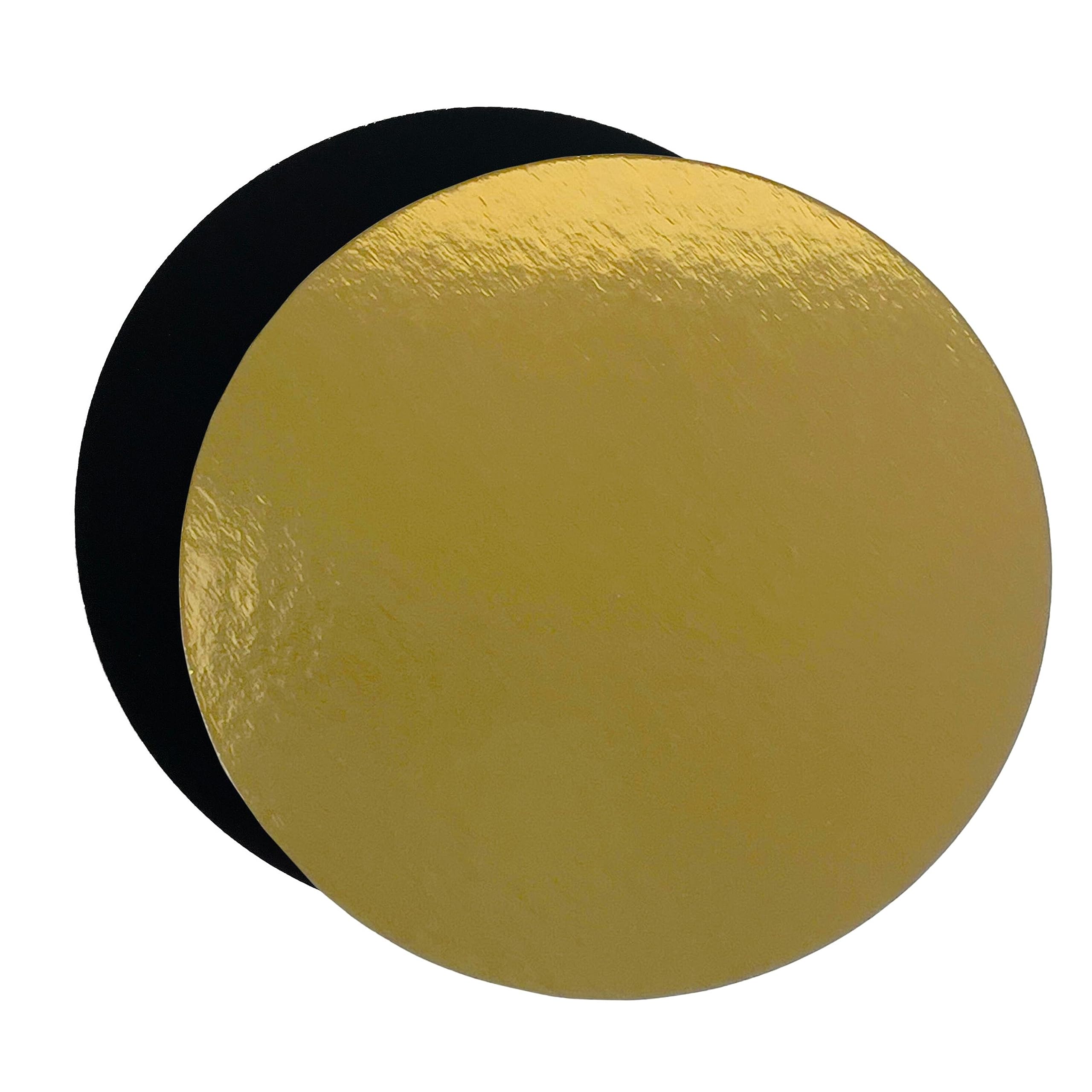 10 Cake Boards 30cm - Decorative Round Cardboard Pastry Base - Double Sided Gold and Black