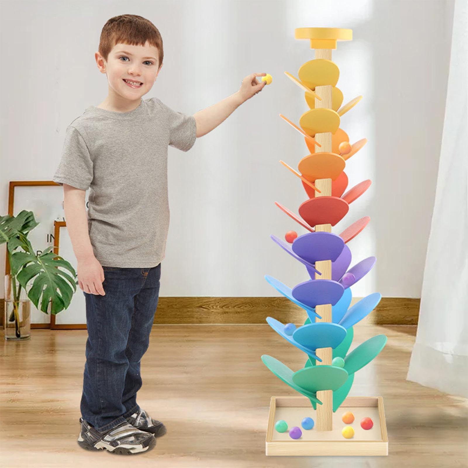 Holzkugelbahn - Laufbaum Mit 73CM Musikbällen, Interaktives Lernspielzeug, Holzballbahn Für Kinder, Die Lernen | Home Spielzimmer Kindergarten