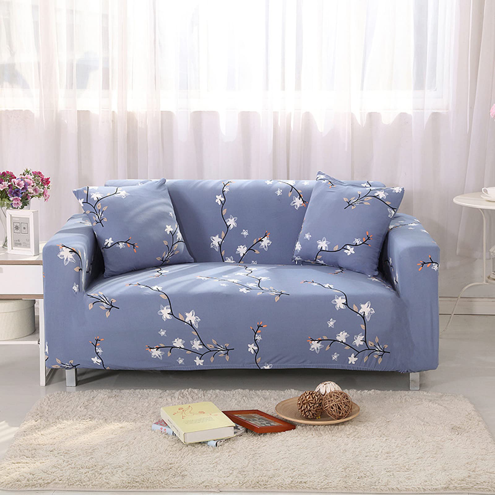 Housse de canapé universelle 3 places au motif floral blanc moderne et raffiné