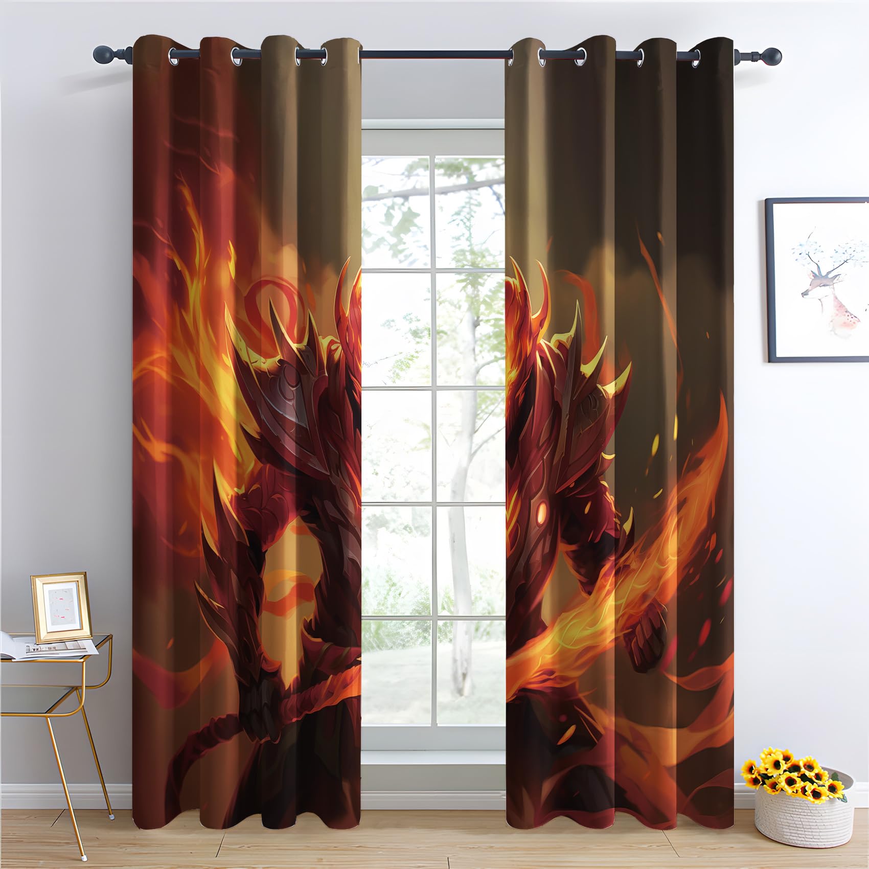 Generisch Vorhänge Gaming - Jungen Gamer Spielzimmer Fenster Gardinen mit Ösen, Vorhang Blickdicht Verdunklungsvorhänge Thermovorhang für Wohnzimmer Schlafzimmer Deko 2er Set, H 220 x B 140 cm P&-129