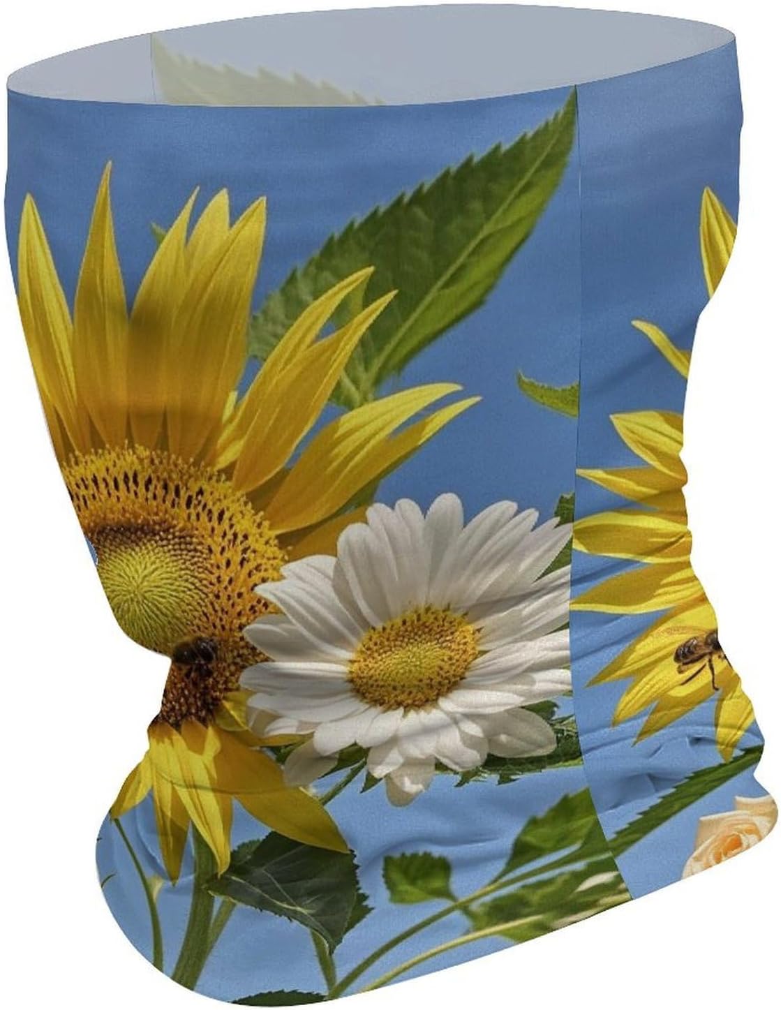 Bees Sunflowers Daisy Rose Flowers Neck Gaiter Face Cover Scarf Multipurpose Sunscreen Breathable Bandana Head Scarfs Soft Sun & Wind-proof Face Mask Gator Scarf for Adult Outdoor