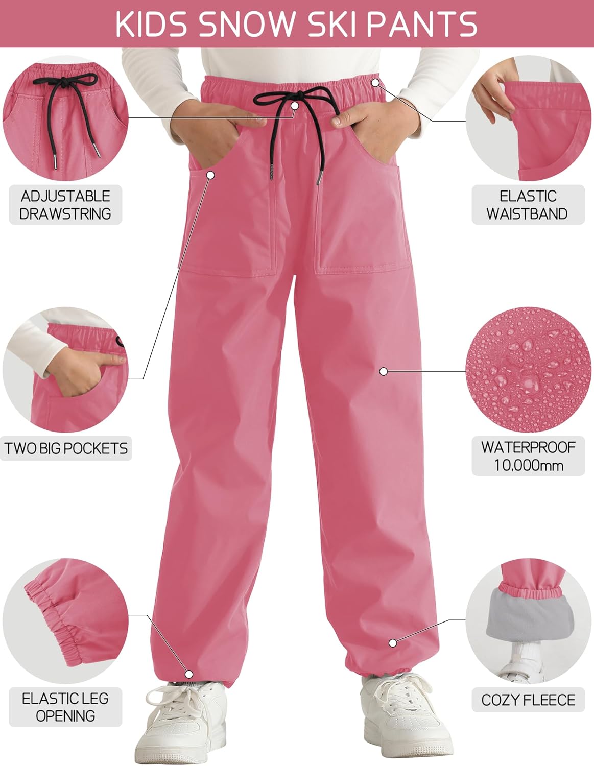 QBK Toddler Snow Pants Kids Fleece Lined Waterproof Ski Pants For Boys And Girls - Image 3