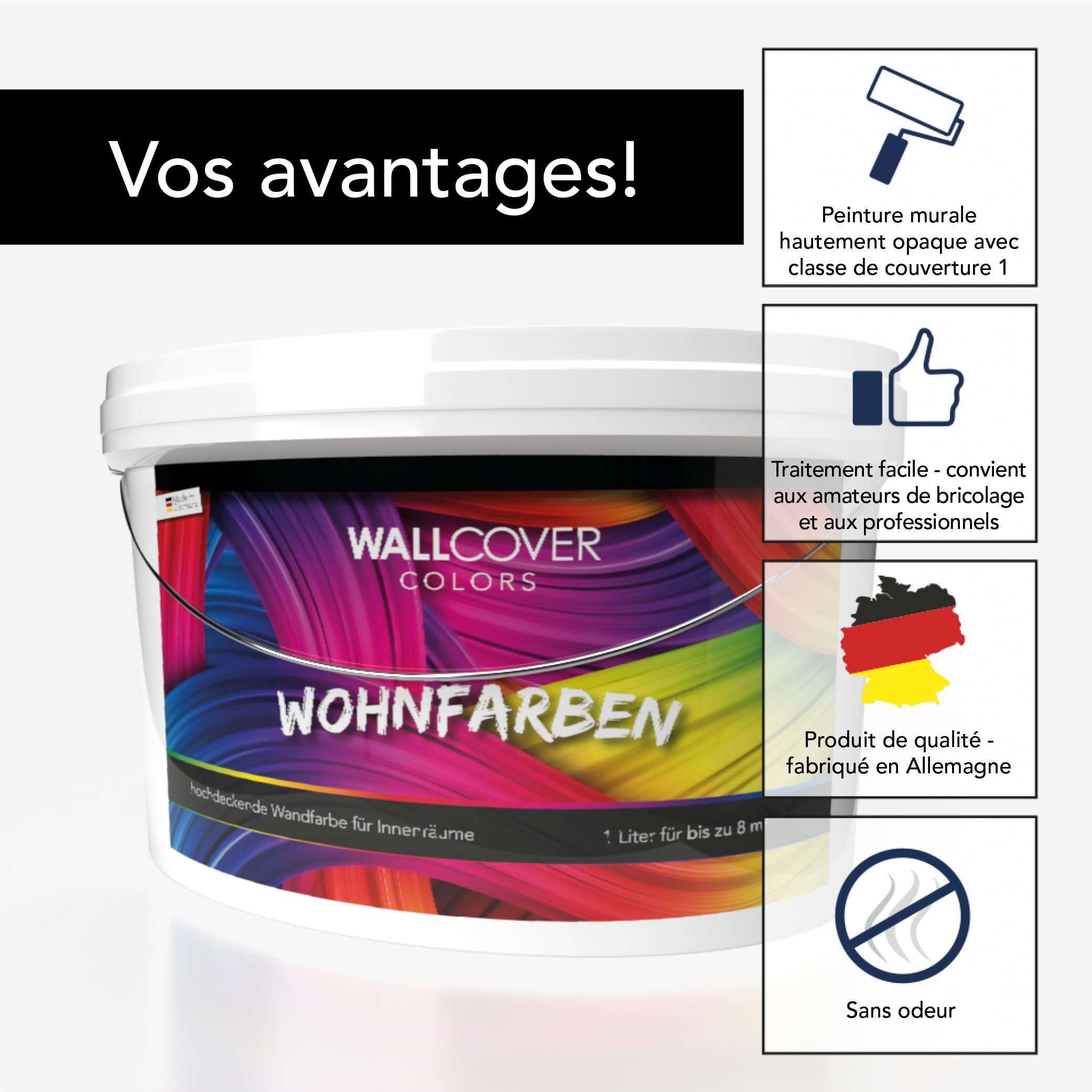 WALLCOVER Peinture murale de qualité supérieure | Vert Sauge | 2.5L = 20m² | Pour les intérieurs à très haut pouvoir couvrant (classe 1) | Finition mate | Fabriquée en Allemagne
