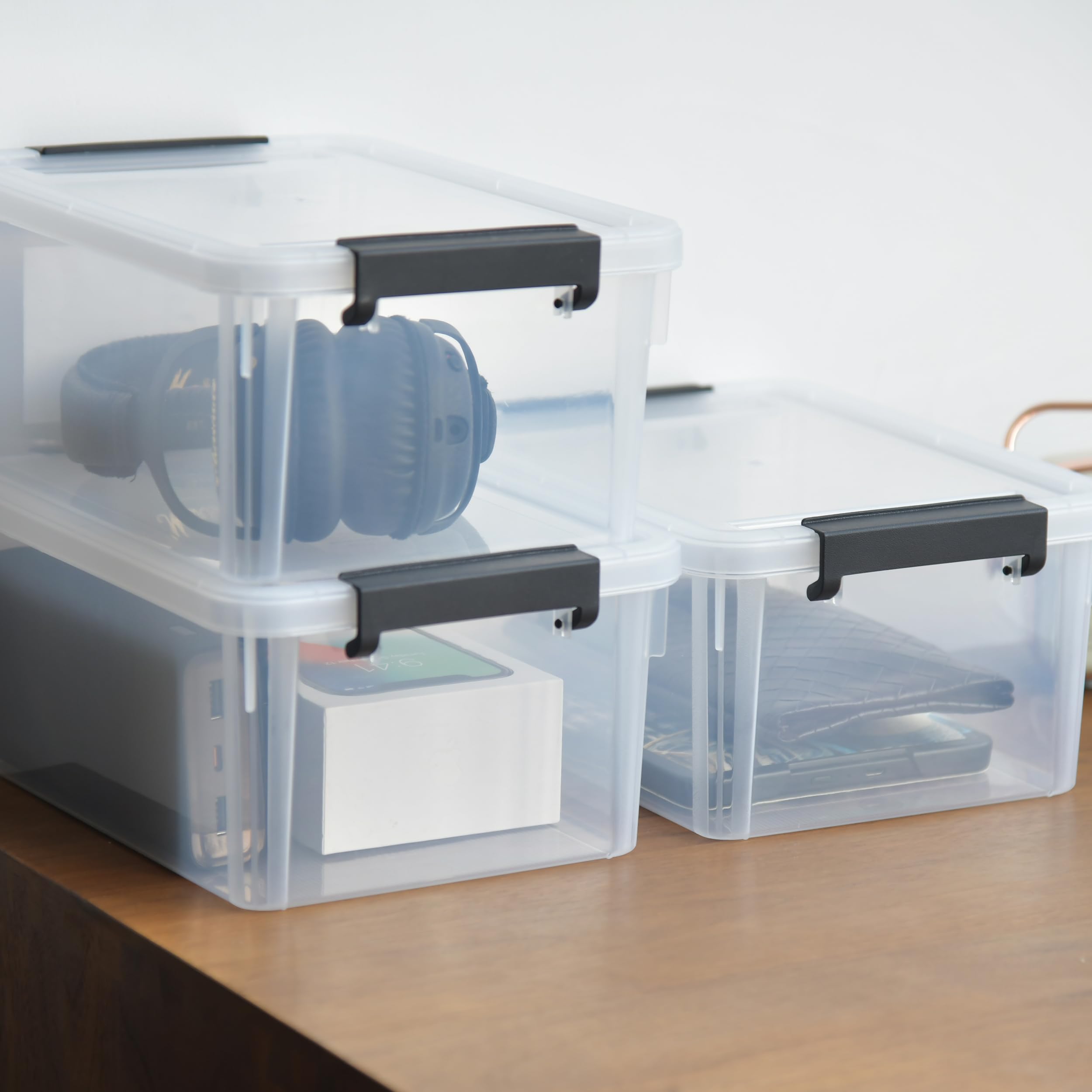 Citylife Set di 8 scatole portaoggetti con coperchio, 3 l, in plastica, piccole (PP), trasparenti, impilabili (23,0 x 17,0 x 10,5 cm)