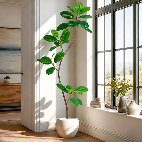 Miniatura 6 de Árbol de Goma Artificial de 5.2 pies, Plantas de Imitación para Interior, Árboles Artificiales de Piso para Interior, Plantas Falsas, Plantas