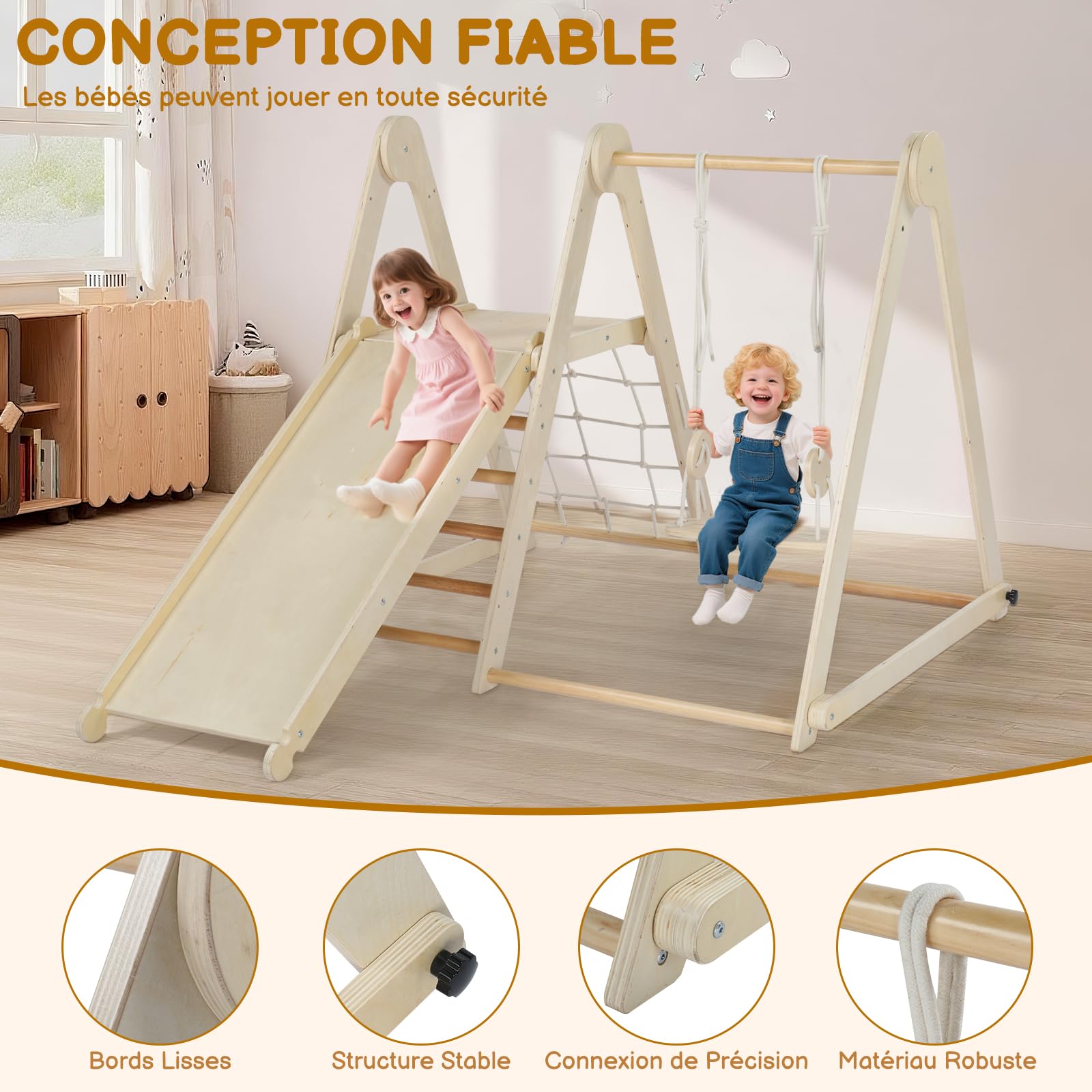LEADZM 7 en 1 Ensemble d'escalade avec Balançoire Réglable Filet et Échelle
