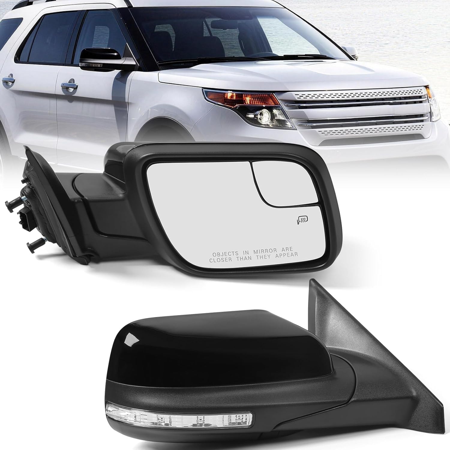 Right Passenger Side Power Mirror for Ford Explorer 2011-2019 Door Mirror with Blind Spot Glass, Heated Glass, Turn Signal Light and Puddle Light, Direct Replacement (7 Pins, Black)
