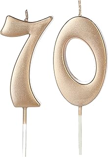 Champagne Gold 70th Birthday Candles for Cake, Number 70 7 Glitter Candle Party Anniversary Cakes Decoration for Kids Women or Men