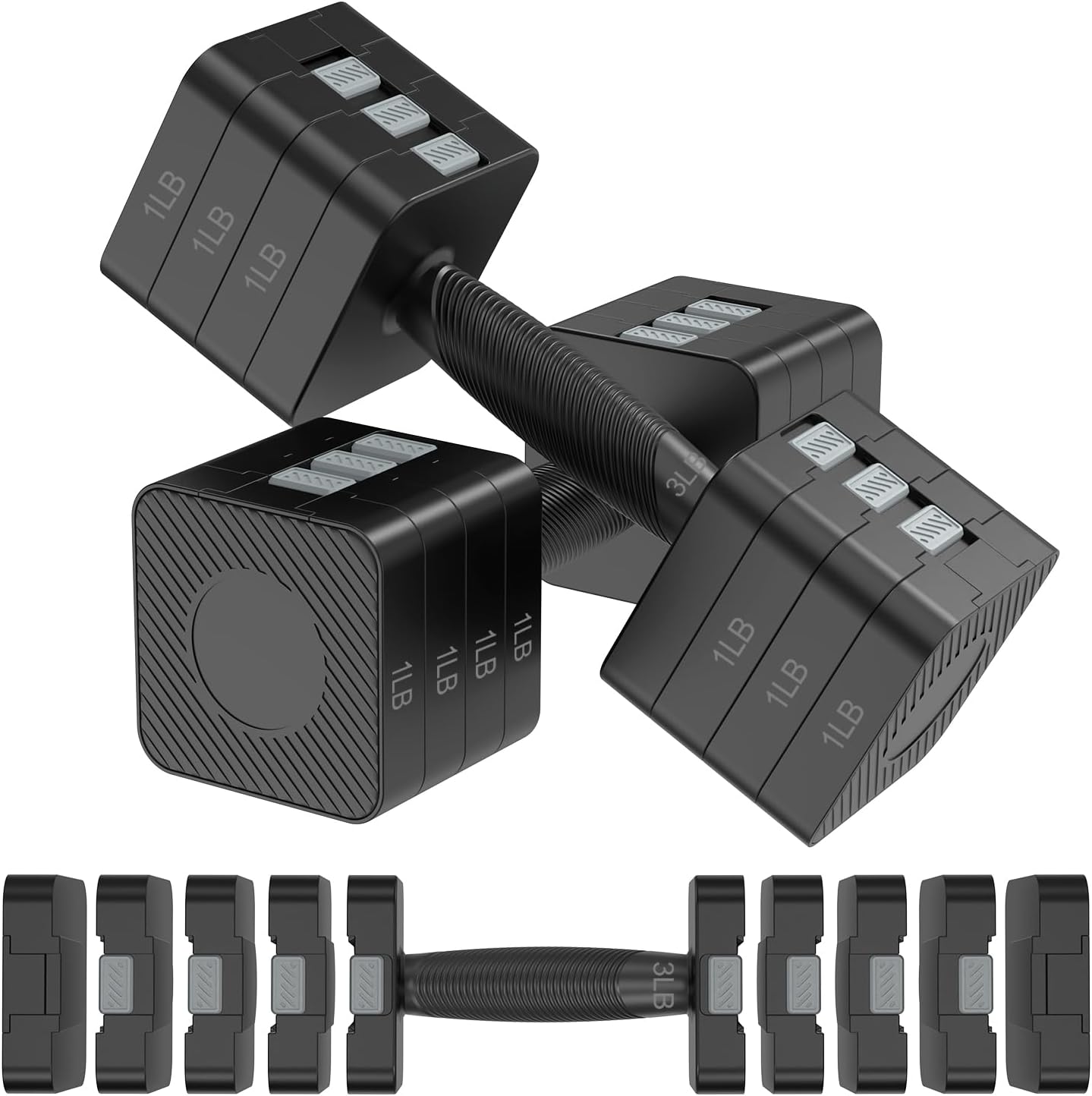 Hezeyferg 22LBS Adjustable Dumbbells Set, Hand Weights Sets with 5 Levels 3lb, 5lb, 7lb, 9lb, 11lb, Adjustable Weight Dumbbells for Women/Men Home Gym Full Body Workout (Ink)