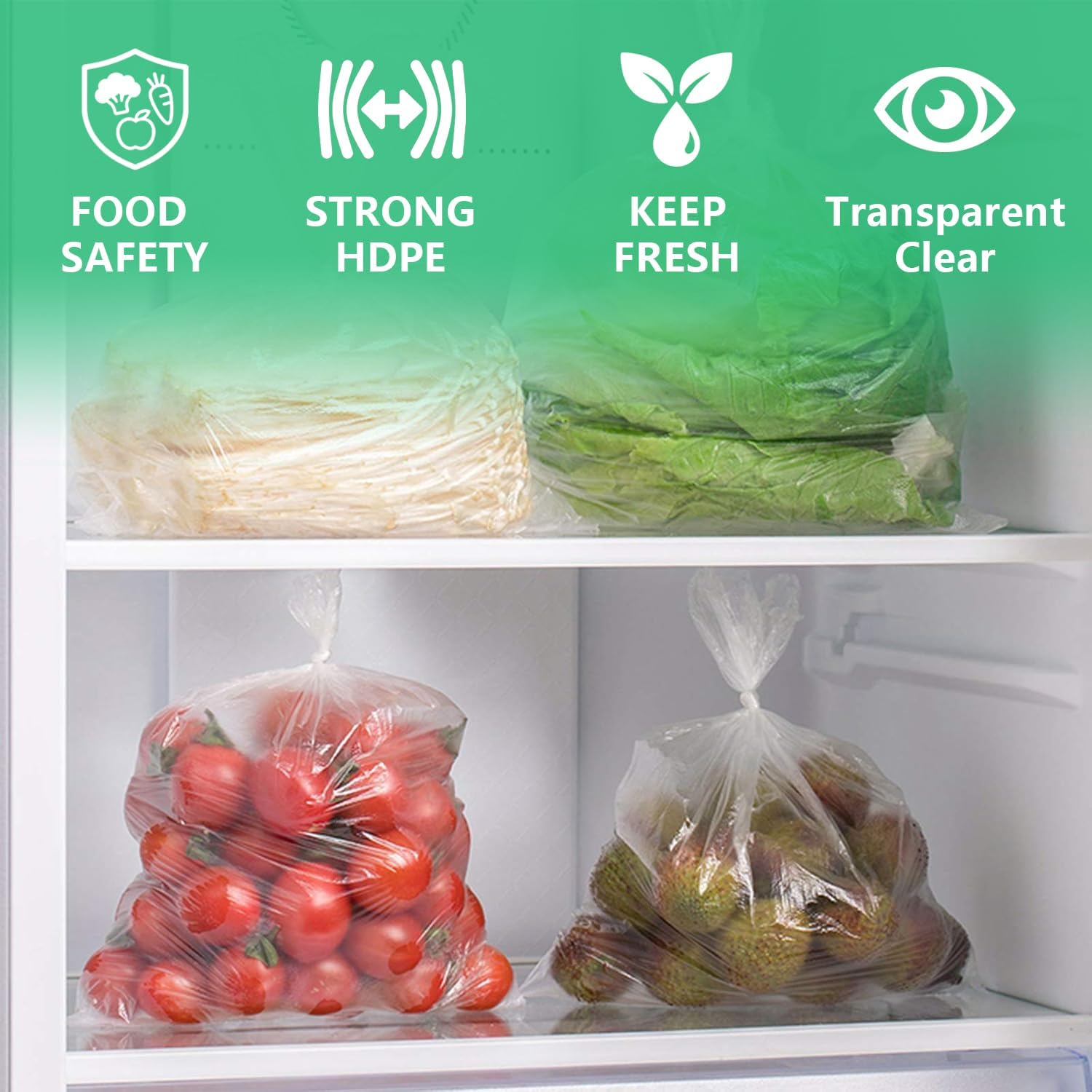 9527 Product 12" x 16" Clear Plastic Produce Bag, Food Storage Bag on a Roll, 350 Bags One Roll (4 Rolls), Freeze/Heat Clear Bag for Bread, Meat, Vegetables, Fruits