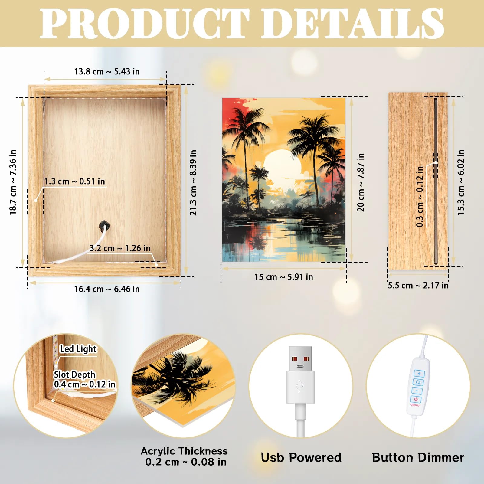 Light Up Painting, Autumn Forest Wall Art Picture Light Sunset Forest Light Up Desktop Art Decor, 10 Brightness, USB Powered, 3 Lighting Modes, Anxiety Relief Gift for Bedroom Home - Without Frame