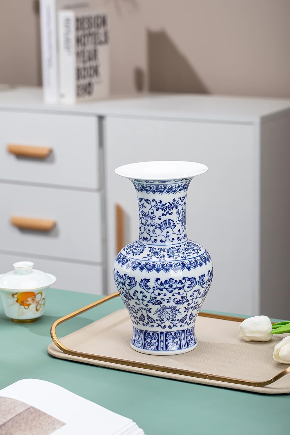 Blue and White Vase, Blue Vase, Chinoiserie Vase, Blue and White Ginger Jar Vase for Home Decor, Blue and White Porcelain Decor,10 "H - Image 5