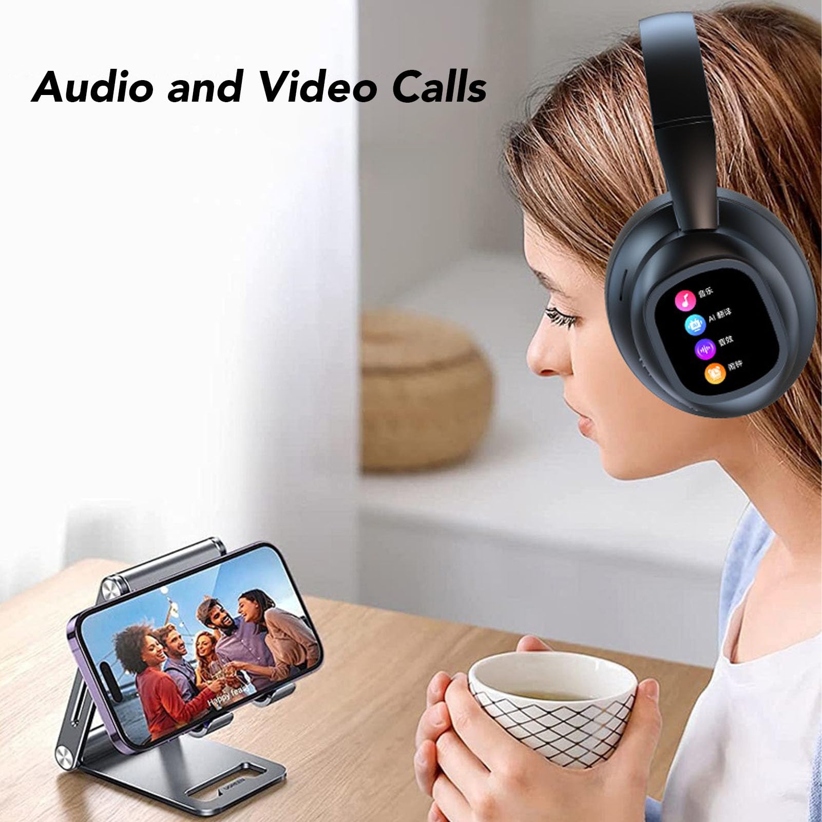 Cuffie Ibride per Traduzione AI ANC con Schermo Rimovibile per Comunicazioni Multilingue Cuffie Bluetooth 6.0 con Cancellazione del Rumore per Viaggiatori e Uso in Ufficio