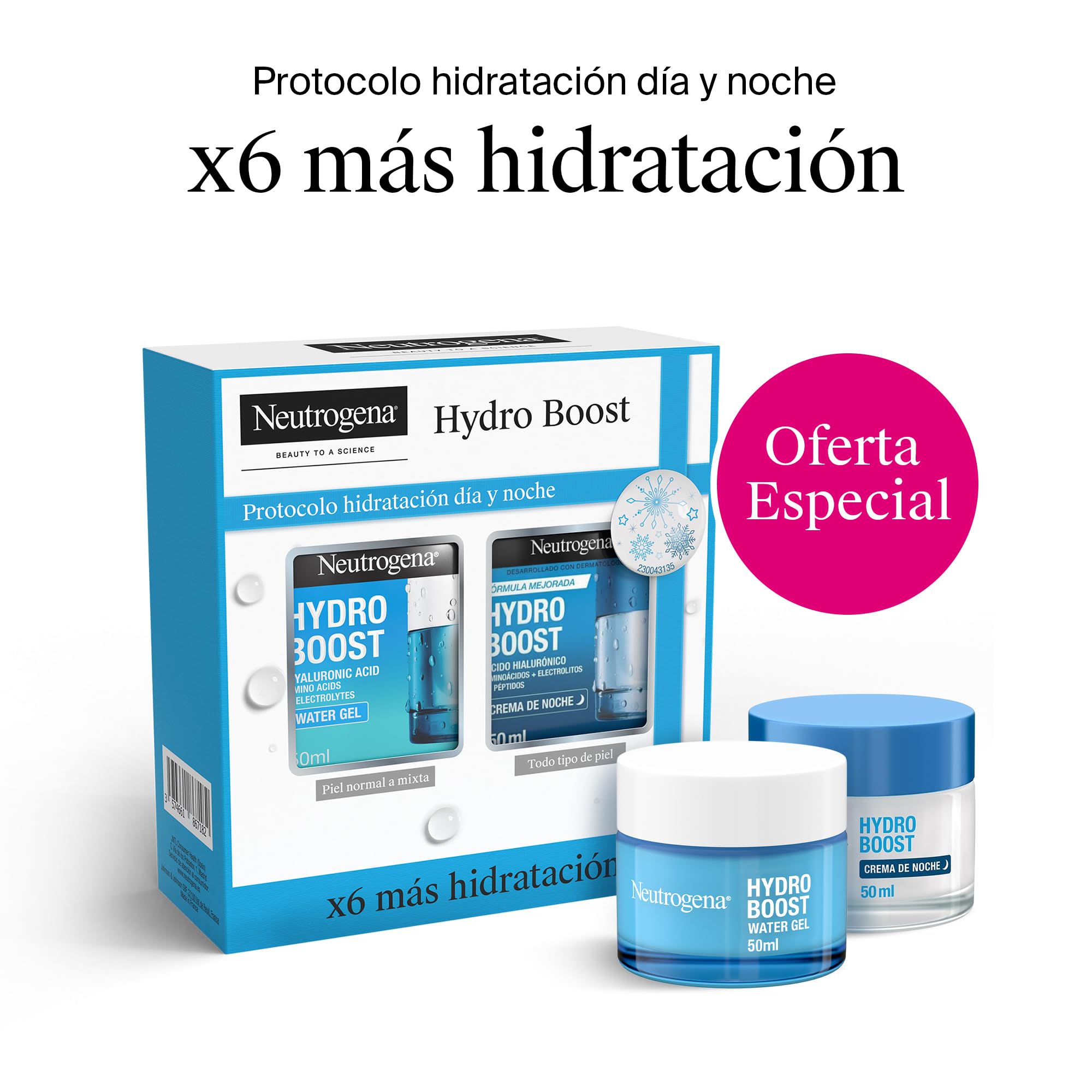 Neutrogena Hydro Boost Rutina de Hidratación Facial con Gel de Agua (50 ml) y Crema de Noche (50 ml), set 2x crema hidratante facial para 24 h de hidratación y regeneración con Ácido Hialurónico