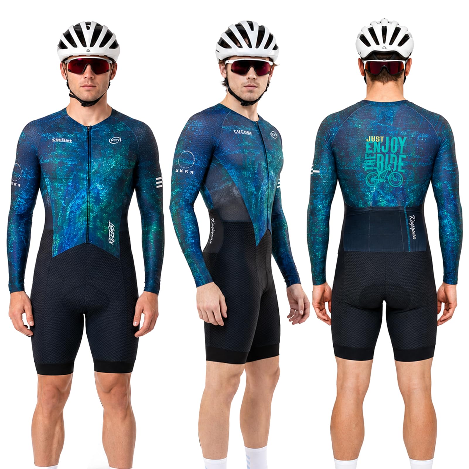 Herren Rennrad-Einteiler Langarm | Aero-Skinsuit, hochdichtes Sitzpolster, atmungsaktiv, schnelltrocknend, UPF 50+ & 3 Rückentaschen – für Rennrad & Triathlon