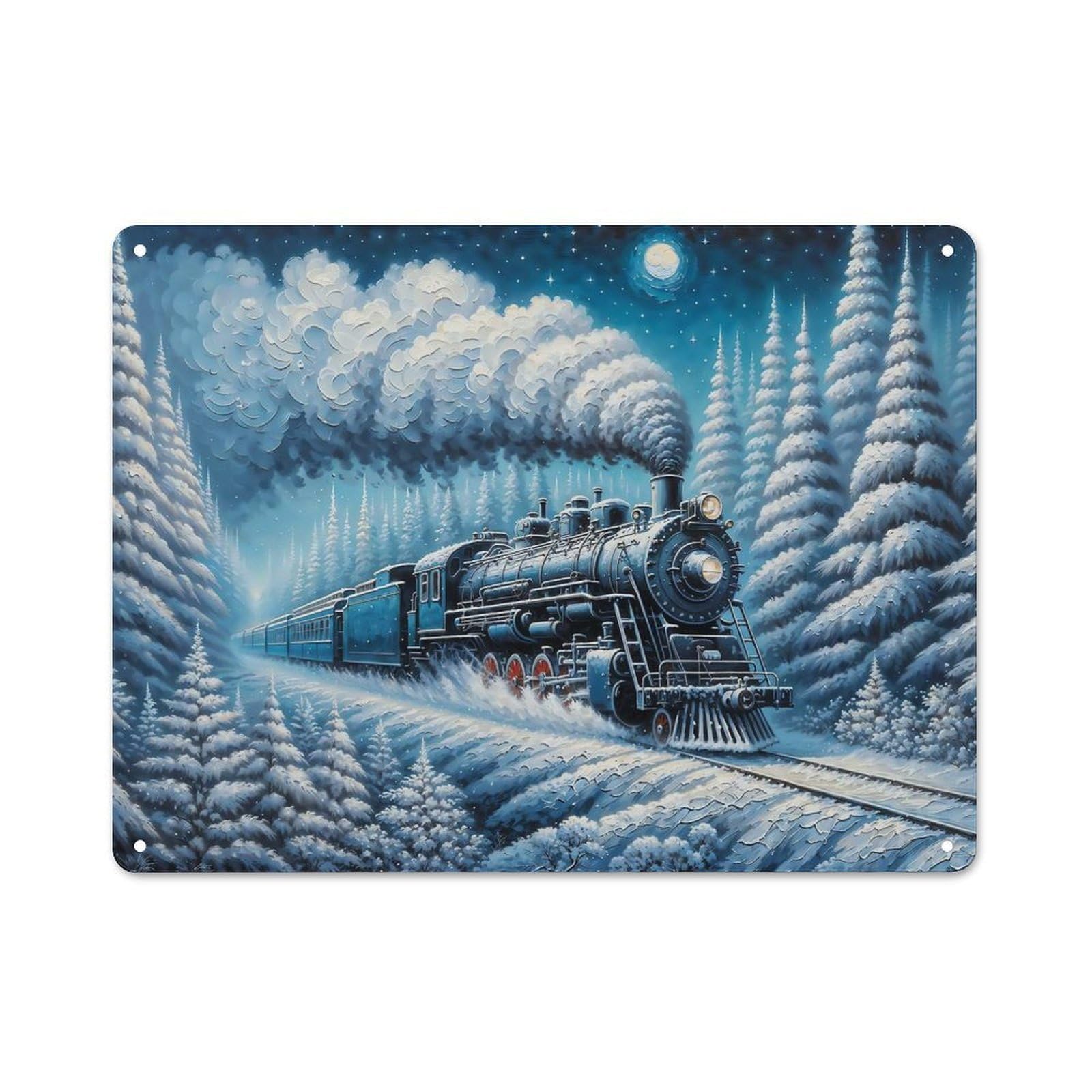 Junmoney Style-18 Vintage Winter Train Journey Bistro Metal Sign 30X40cm, Bistro Wall Plaque For Takeaway, Bar, Kitchen Or Counter Area