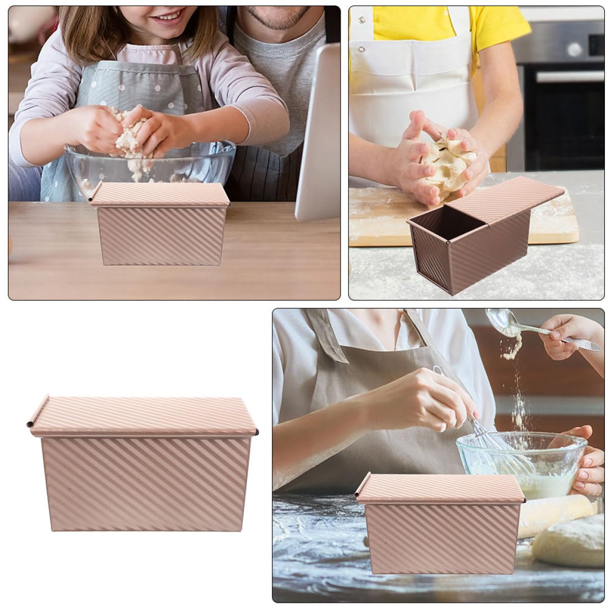 Molde Rectangular Recubrimiento Antiadherente para Hornear Pan de Acero al Carbono con Tapa, 2 Unidades y Fácil Limpieza para Cocina en Casa